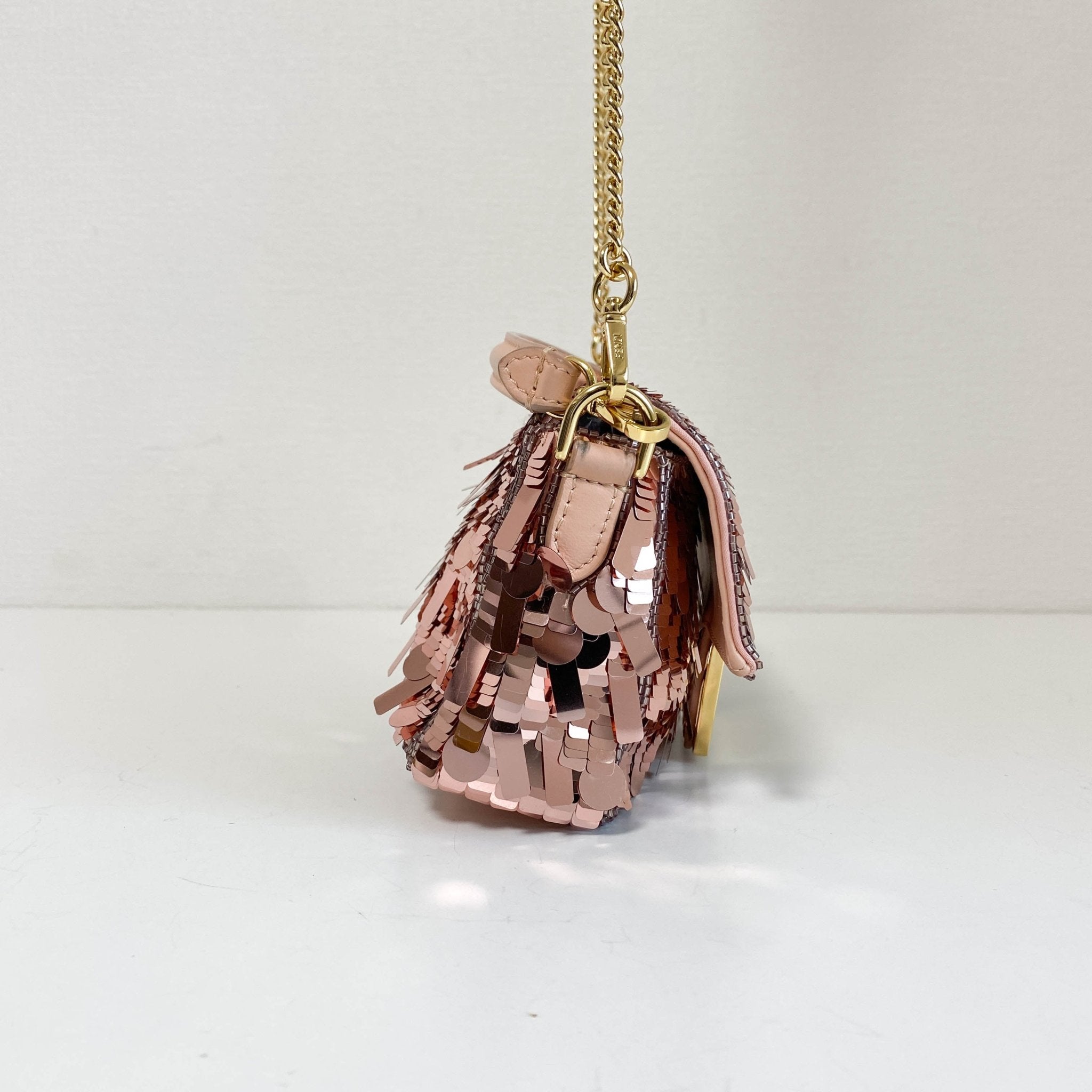 FENDI Mini Baguette Pink Sequin Chain Shoulder Bag, in , Sold by HIVE PRELOVED - Crossbody bags, Shoulder Bags,