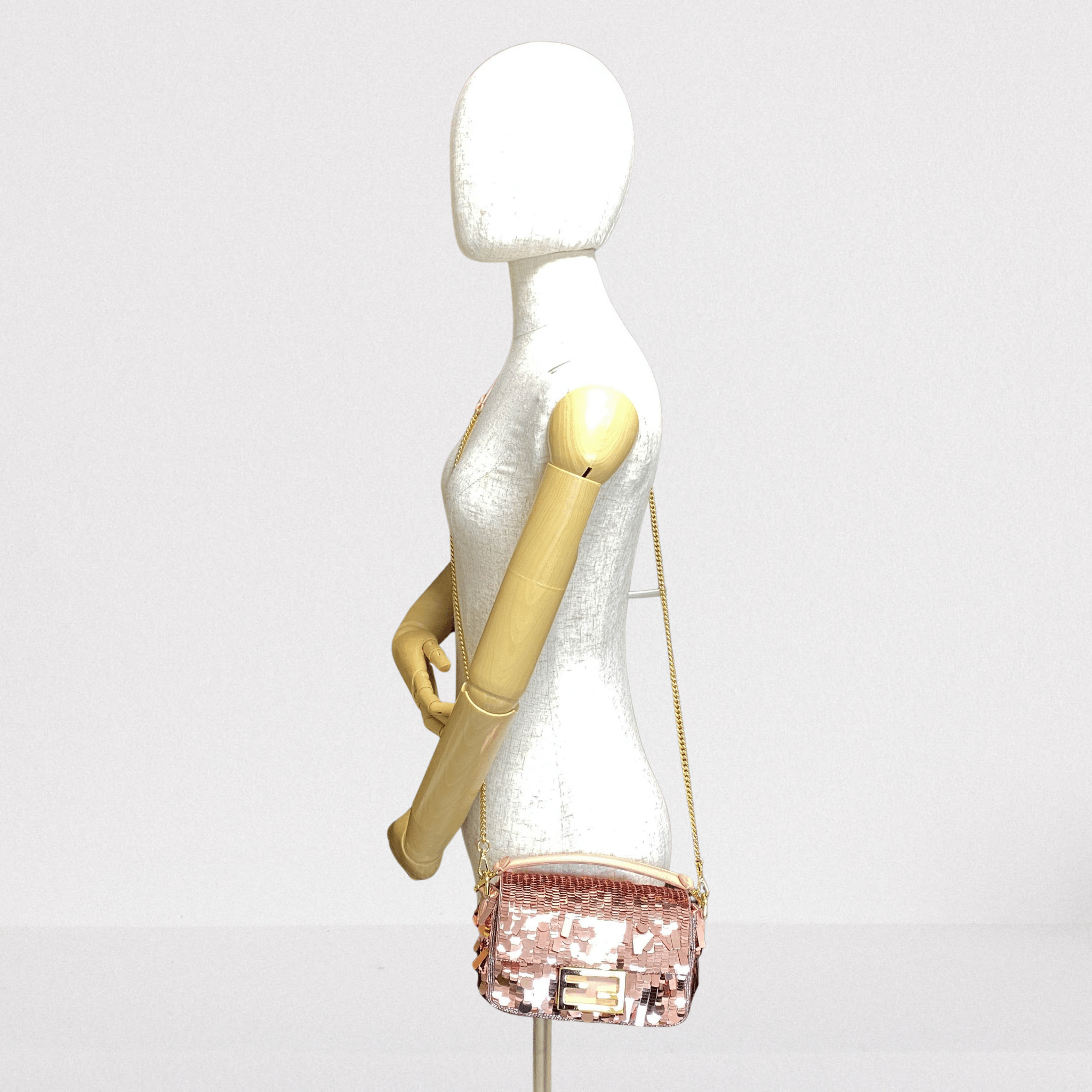 FENDI Mini Baguette Pink Sequin Chain Shoulder Bag, in , Sold by HIVE PRELOVED - Crossbody bags, Shoulder Bags,