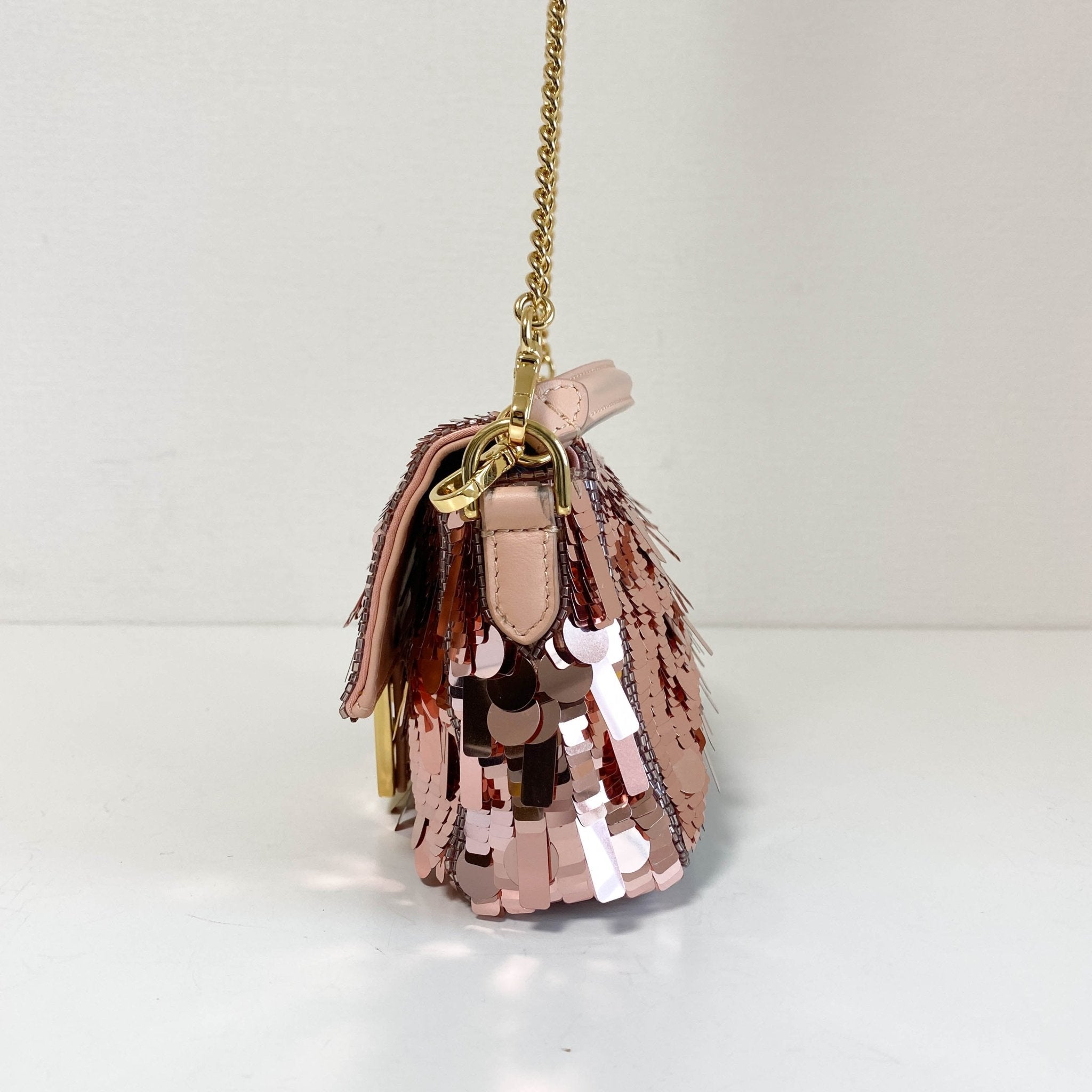 FENDI Mini Baguette Pink Sequin Chain Shoulder Bag, in , Sold by HIVE PRELOVED - Crossbody bags, Shoulder Bags,