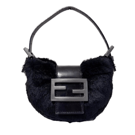 FENDI Mini Croissant Black Fur Bag, in , Sold by HIVE PRELOVED - Handle Bags, Mini bags,