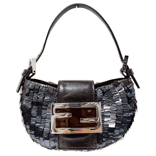 FENDI Mini Croissant Chocolate Brown Sequin Bag, in , Sold by HIVE PRELOVED - Handle Bags, Mini bags,