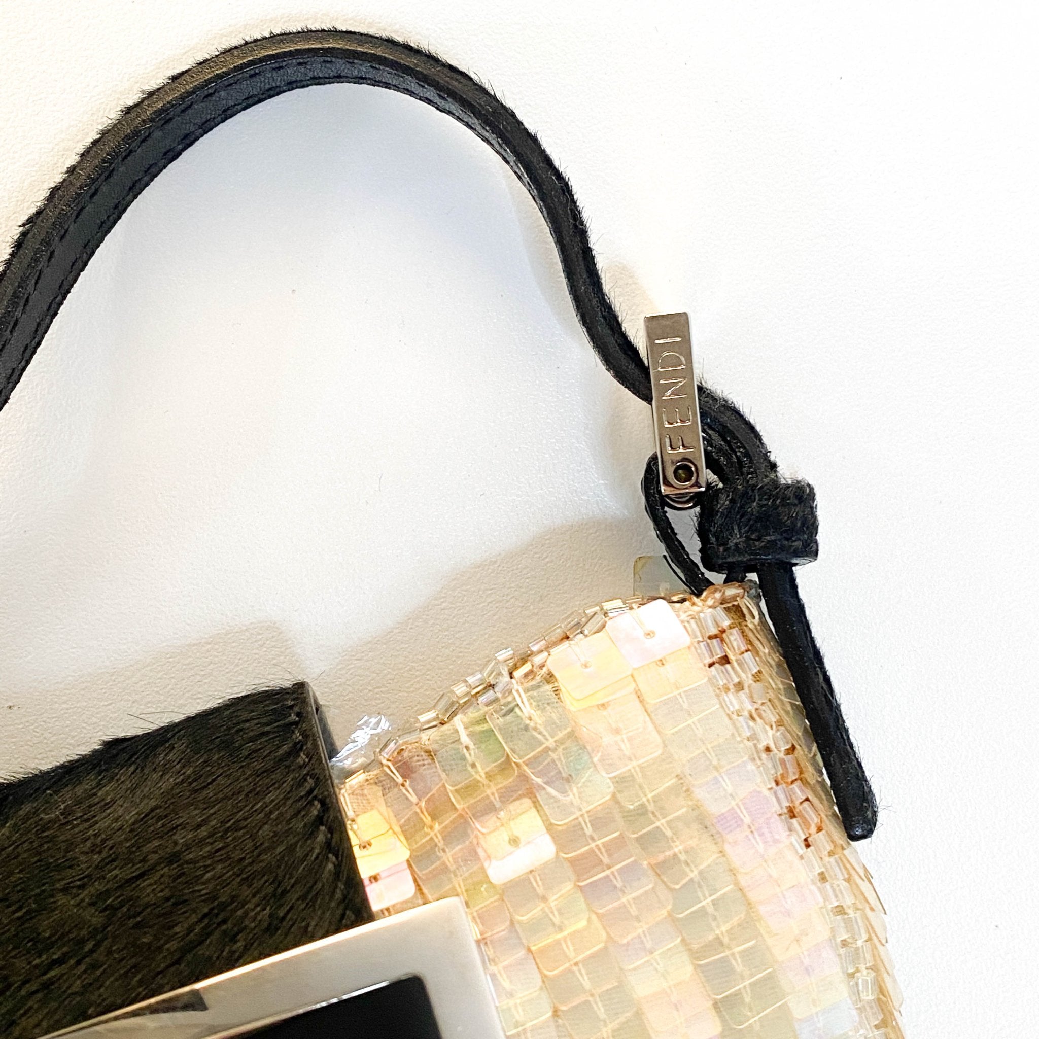 FENDI Mini Croissant Ivory Sequin / Calf Pony Hair, in , Sold by HIVE PRELOVED - Handle Bags, Mini bags,