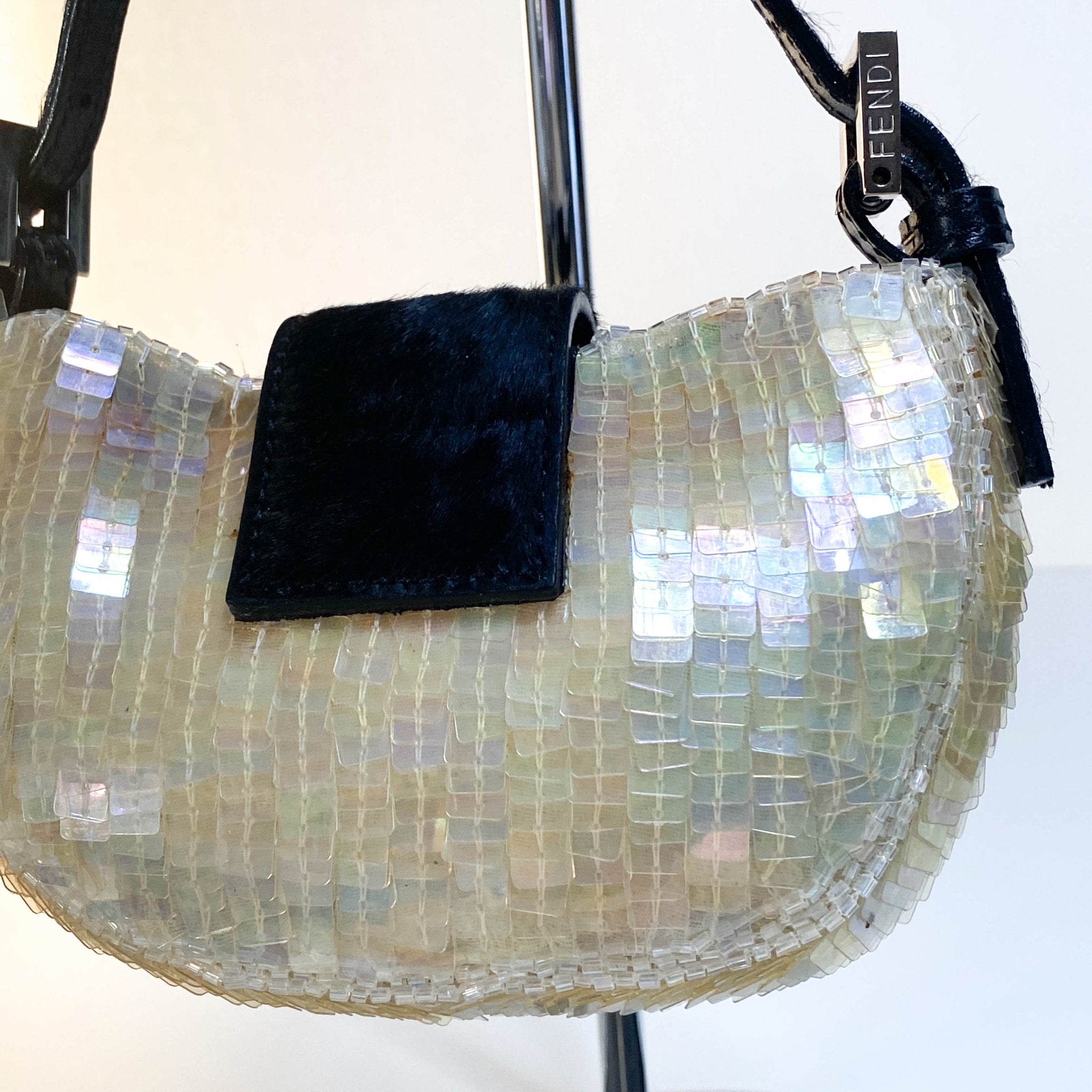 FENDI Mini Croissant Ivory Sequin / Calf Pony Hair, in , Sold by HIVE PRELOVED - Handle Bags, Mini bags,