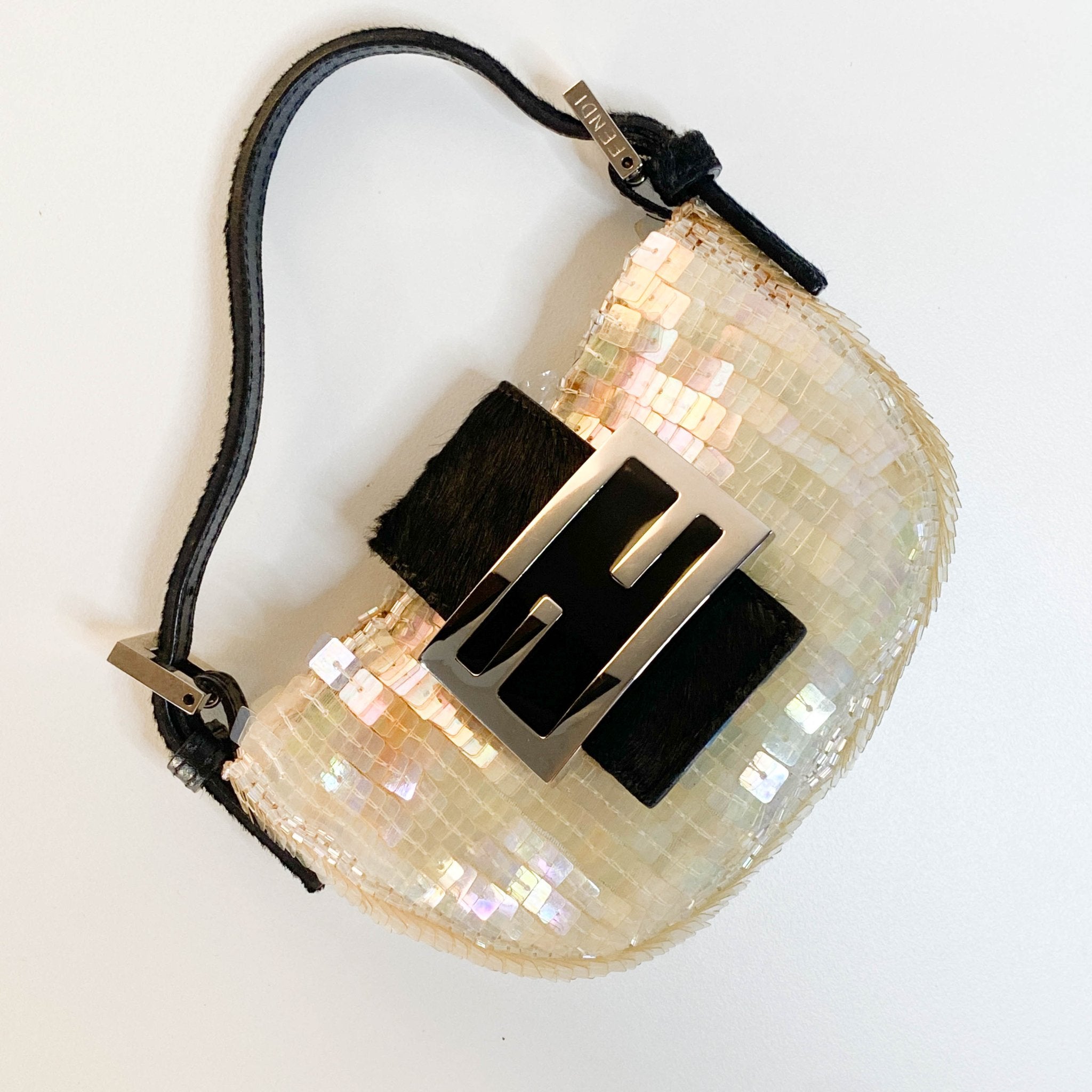 FENDI Mini Croissant Ivory Sequin / Calf Pony Hair, in , Sold by HIVE PRELOVED - Handle Bags, Mini bags,