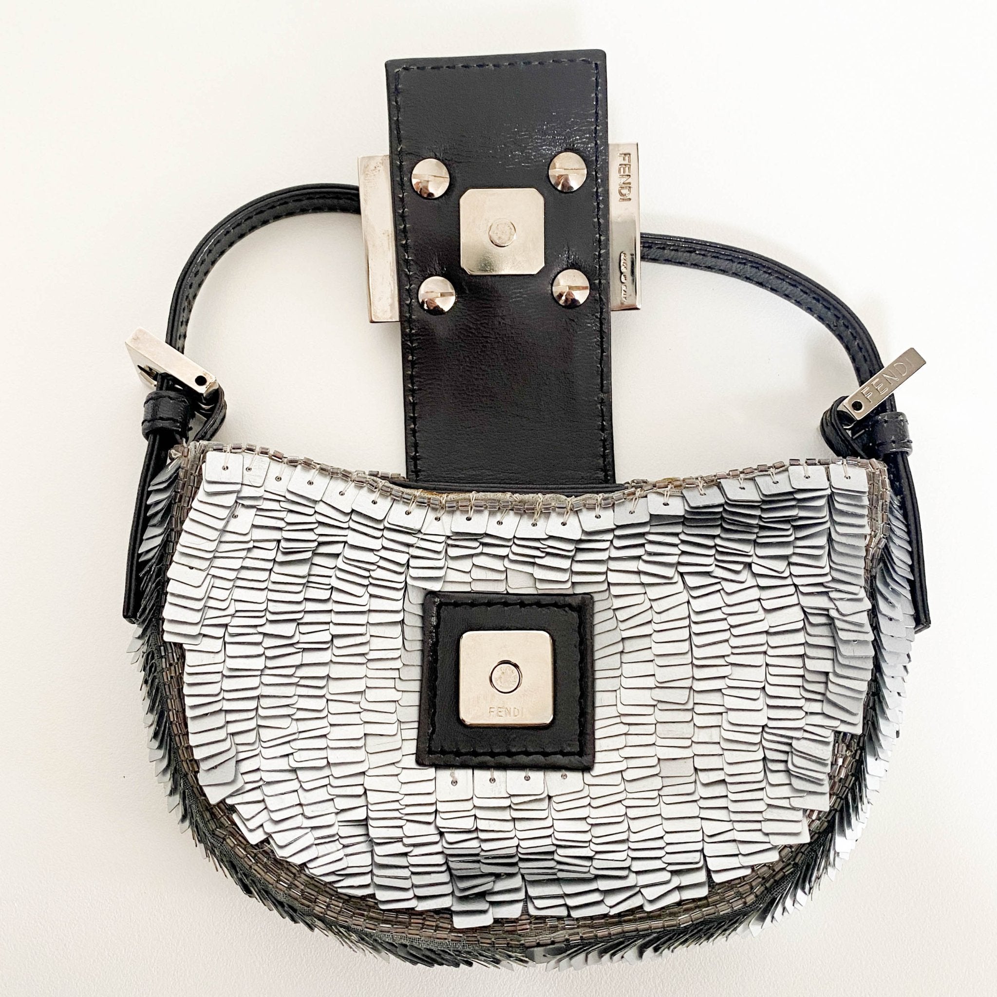 FENDI Mini Croissant Silver Sequin Bag, in , Sold by HIVE PRELOVED - Handle Bags, Mini bags, Sale