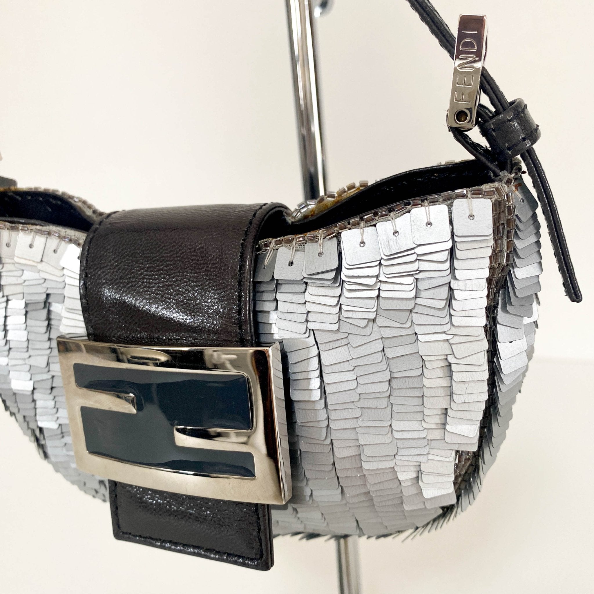 FENDI Mini Croissant Silver Sequin Bag, in , Sold by HIVE PRELOVED - Handle Bags, Mini bags, Sale