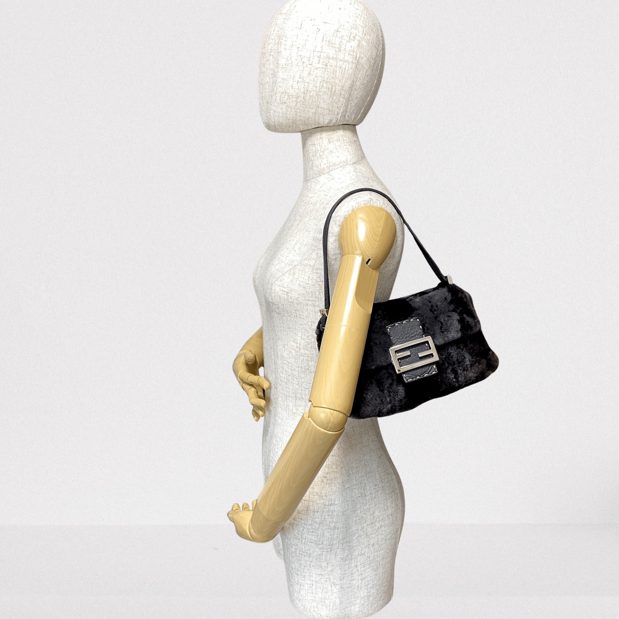 FENDI Mini Mamma Baguette Black Fur and Leather, in , Sold by HIVE PRELOVED - Shoulder Bags, ,