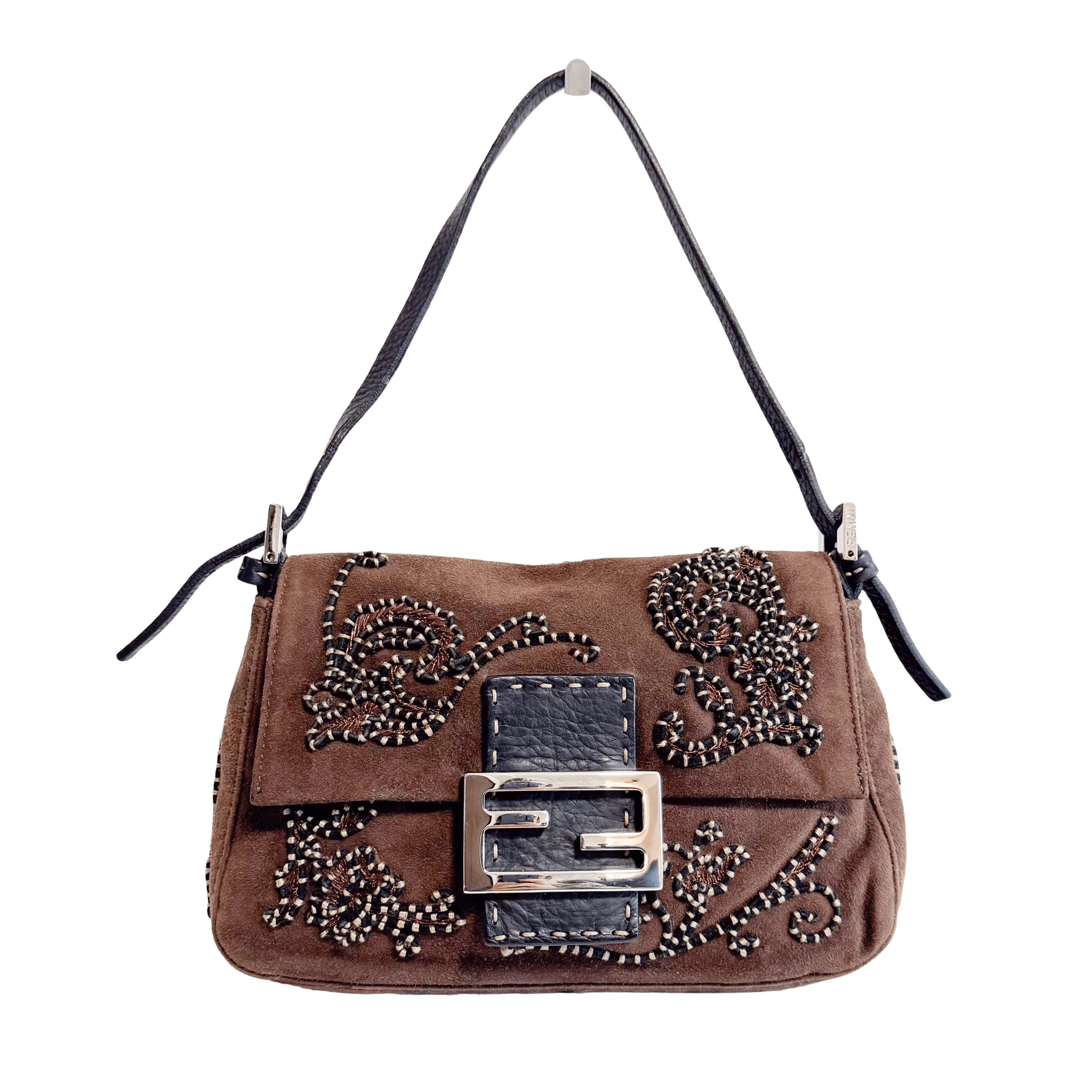 FENDI Mini Mamma Baguette Brown Suede with Embroidery Shoulder Bag, in , Sold by HIVE PRELOVED - Handle Bags, ,