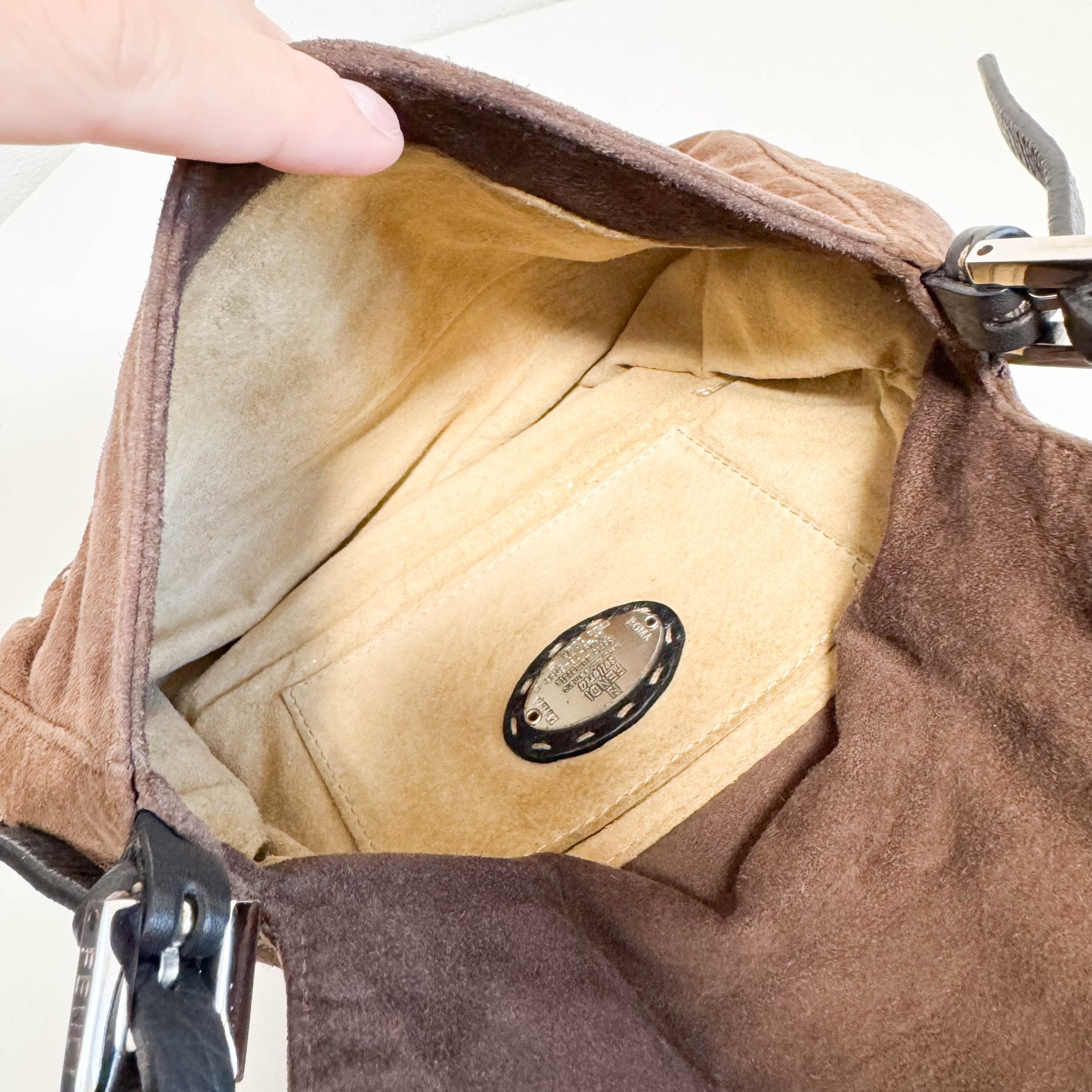 FENDI Mini Mamma Baguette Brown Suede with Embroidery Shoulder Bag, in , Sold by HIVE PRELOVED - Handle Bags, ,