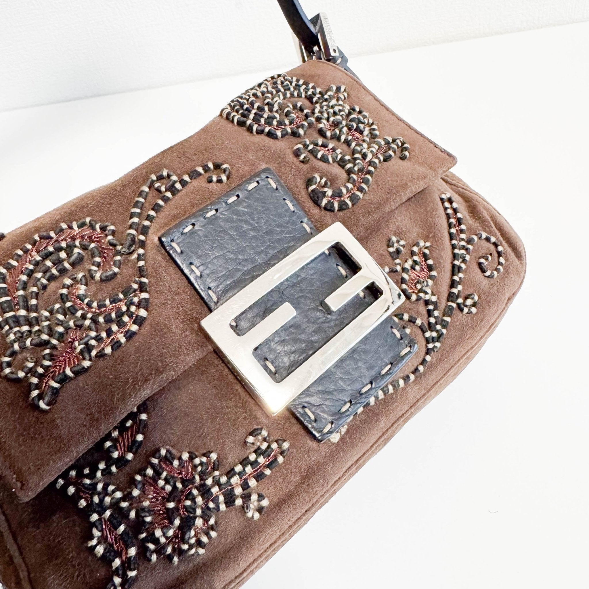 FENDI Mini Mamma Baguette Brown Suede with Embroidery Shoulder Bag, in , Sold by HIVE PRELOVED - Handle Bags, ,