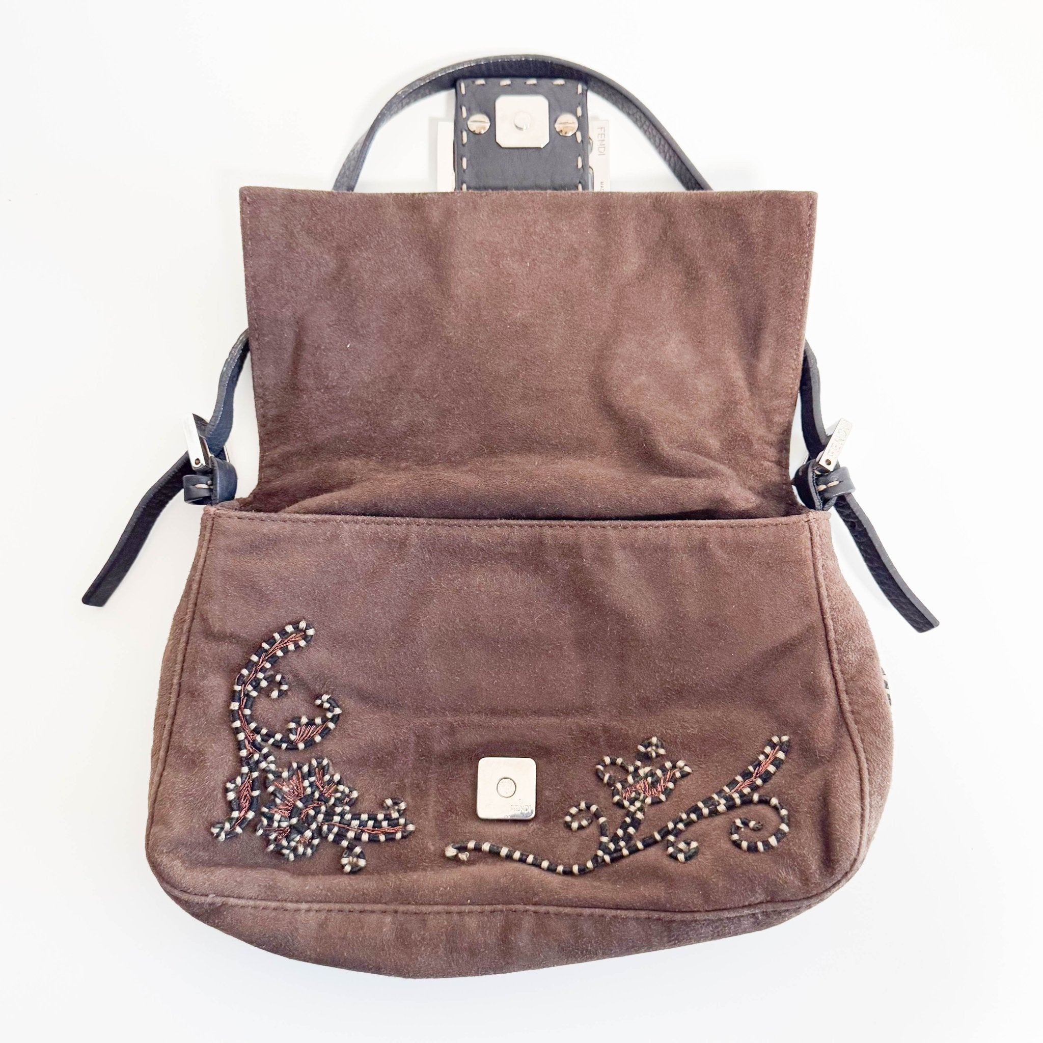 FENDI Mini Mamma Baguette Brown Suede with Embroidery Shoulder Bag, in , Sold by HIVE PRELOVED - Handle Bags, ,