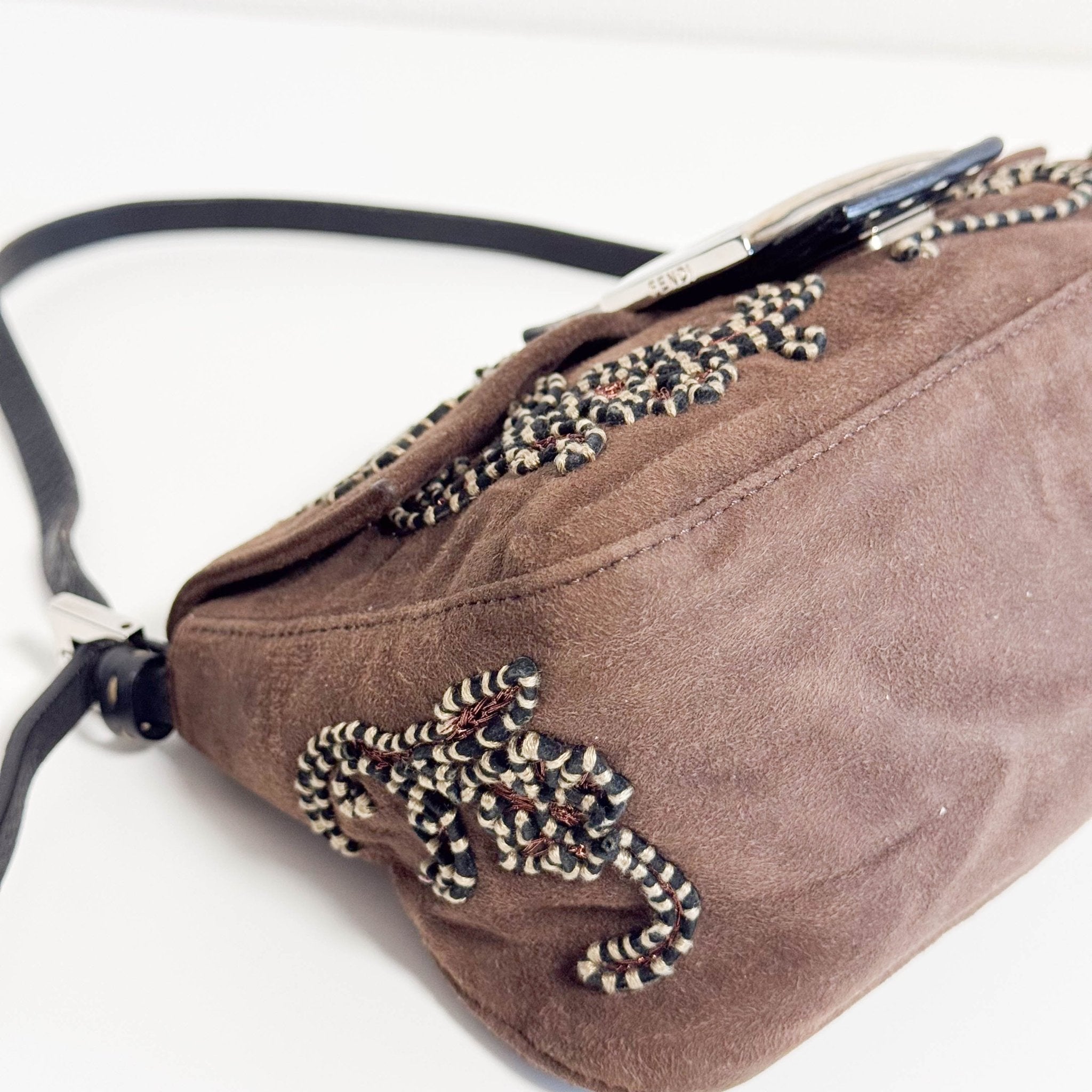 FENDI Mini Mamma Baguette Brown Suede with Embroidery Shoulder Bag, in , Sold by HIVE PRELOVED - Handle Bags, ,