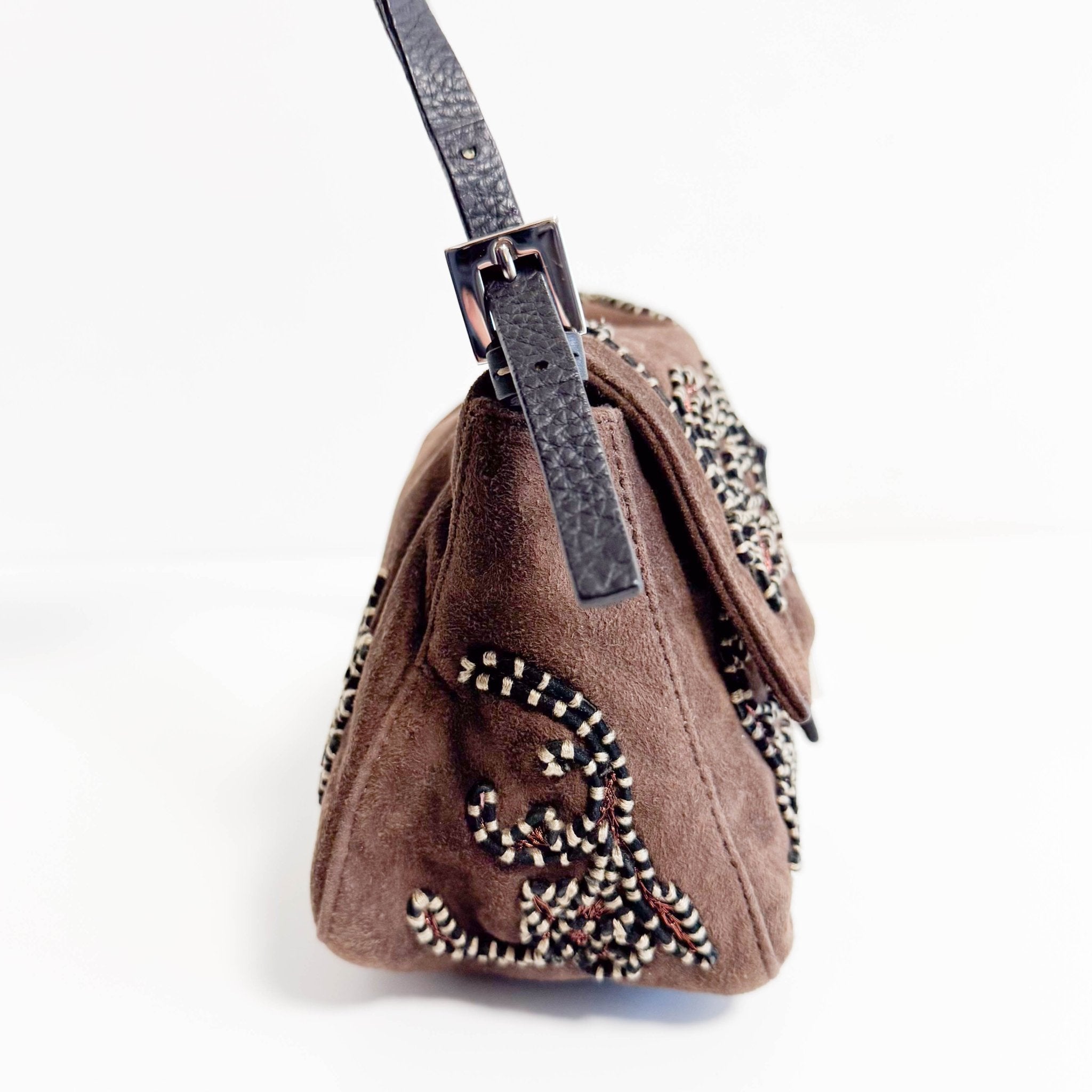 FENDI Mini Mamma Baguette Brown Suede with Embroidery Shoulder Bag, in , Sold by HIVE PRELOVED - Handle Bags, ,