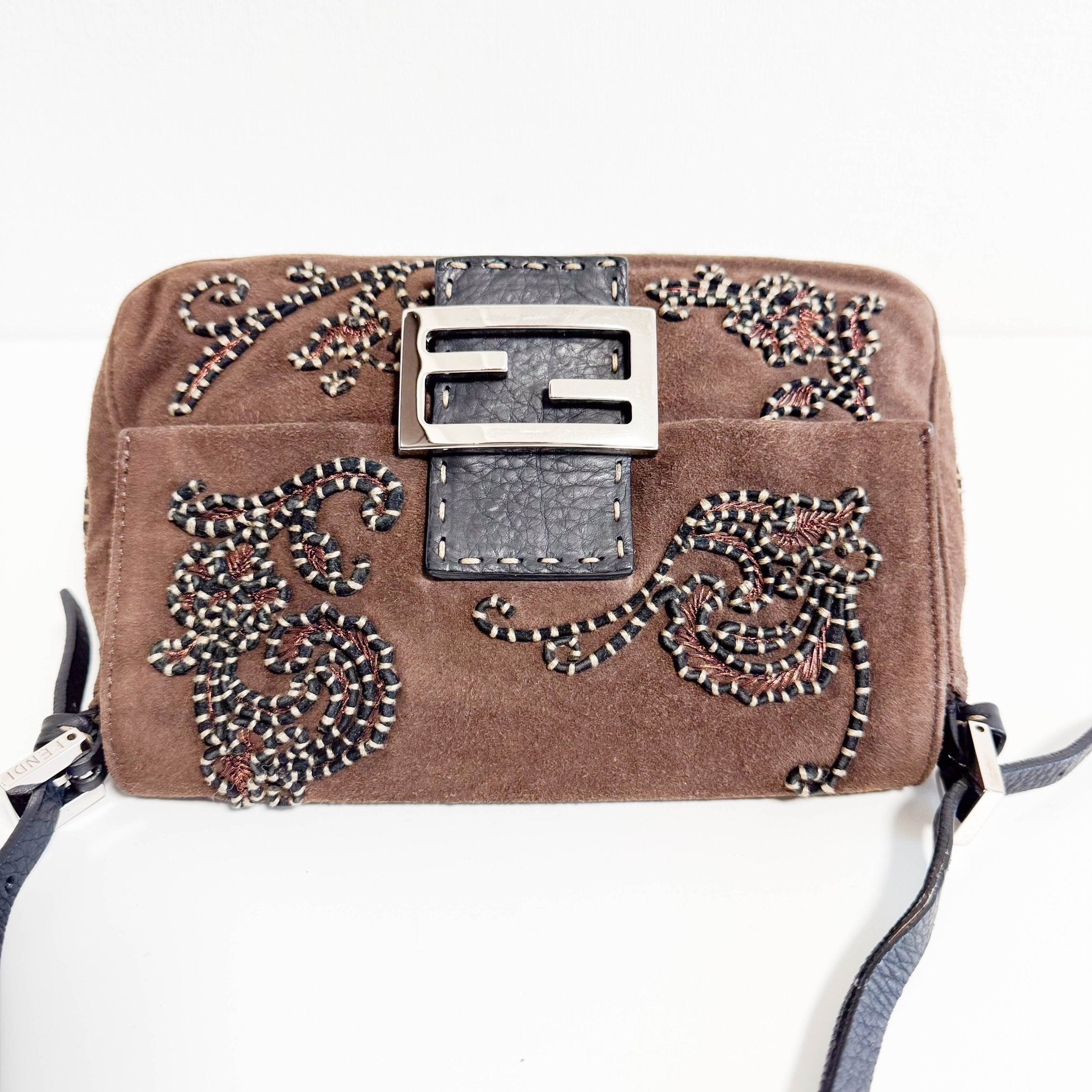 FENDI Mini Mamma Baguette Brown Suede with Embroidery Shoulder Bag, in , Sold by HIVE PRELOVED - Handle Bags, ,