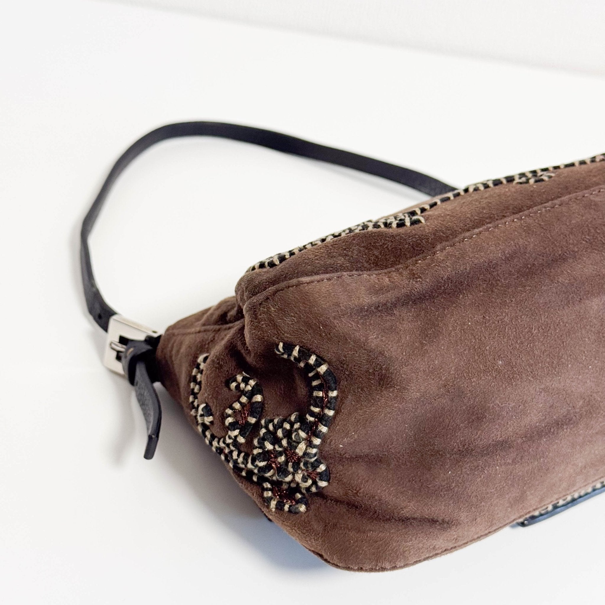 FENDI Mini Mamma Baguette Brown Suede with Embroidery Shoulder Bag, in , Sold by HIVE PRELOVED - Handle Bags, ,