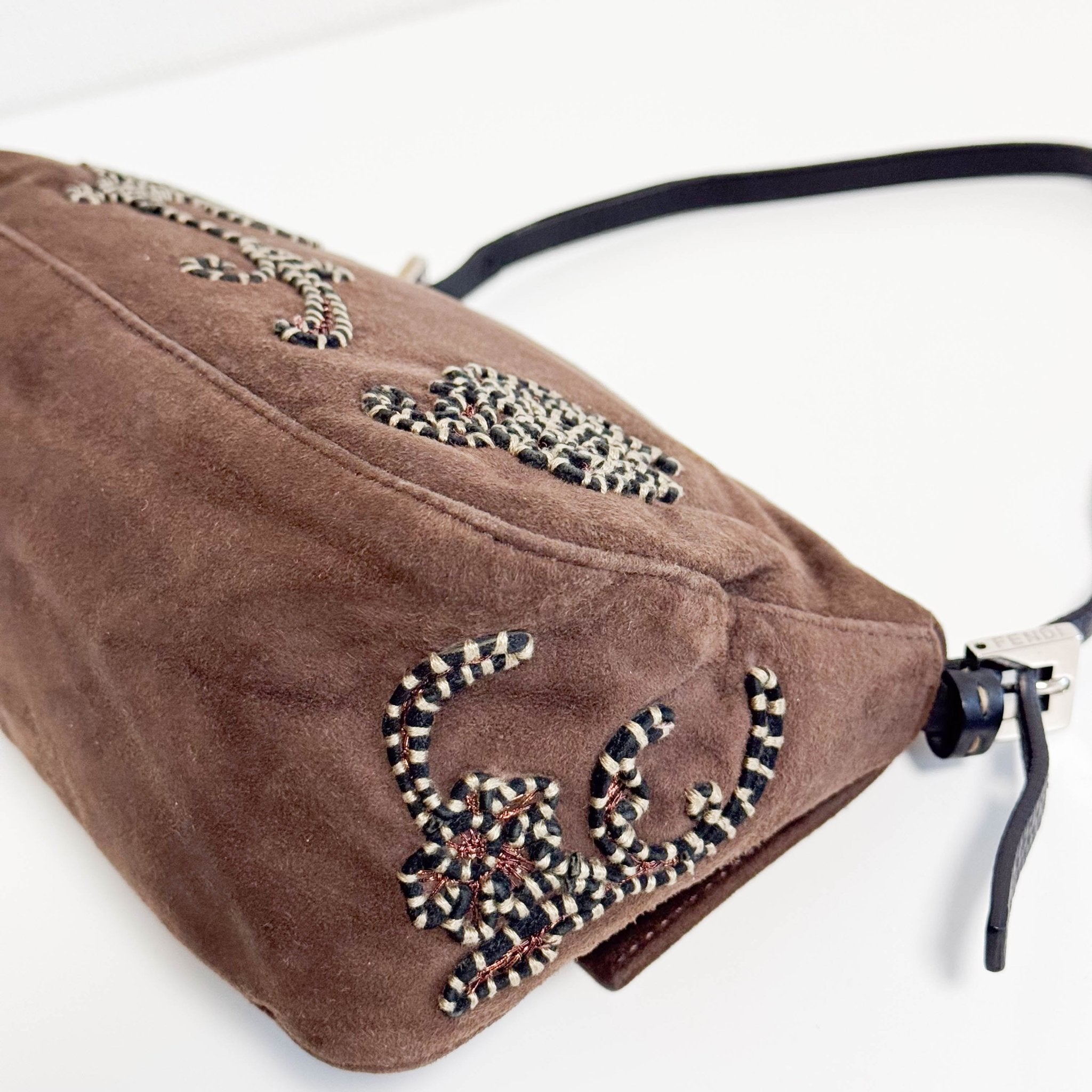 FENDI Mini Mamma Baguette Brown Suede with Embroidery Shoulder Bag, in , Sold by HIVE PRELOVED - Handle Bags, ,