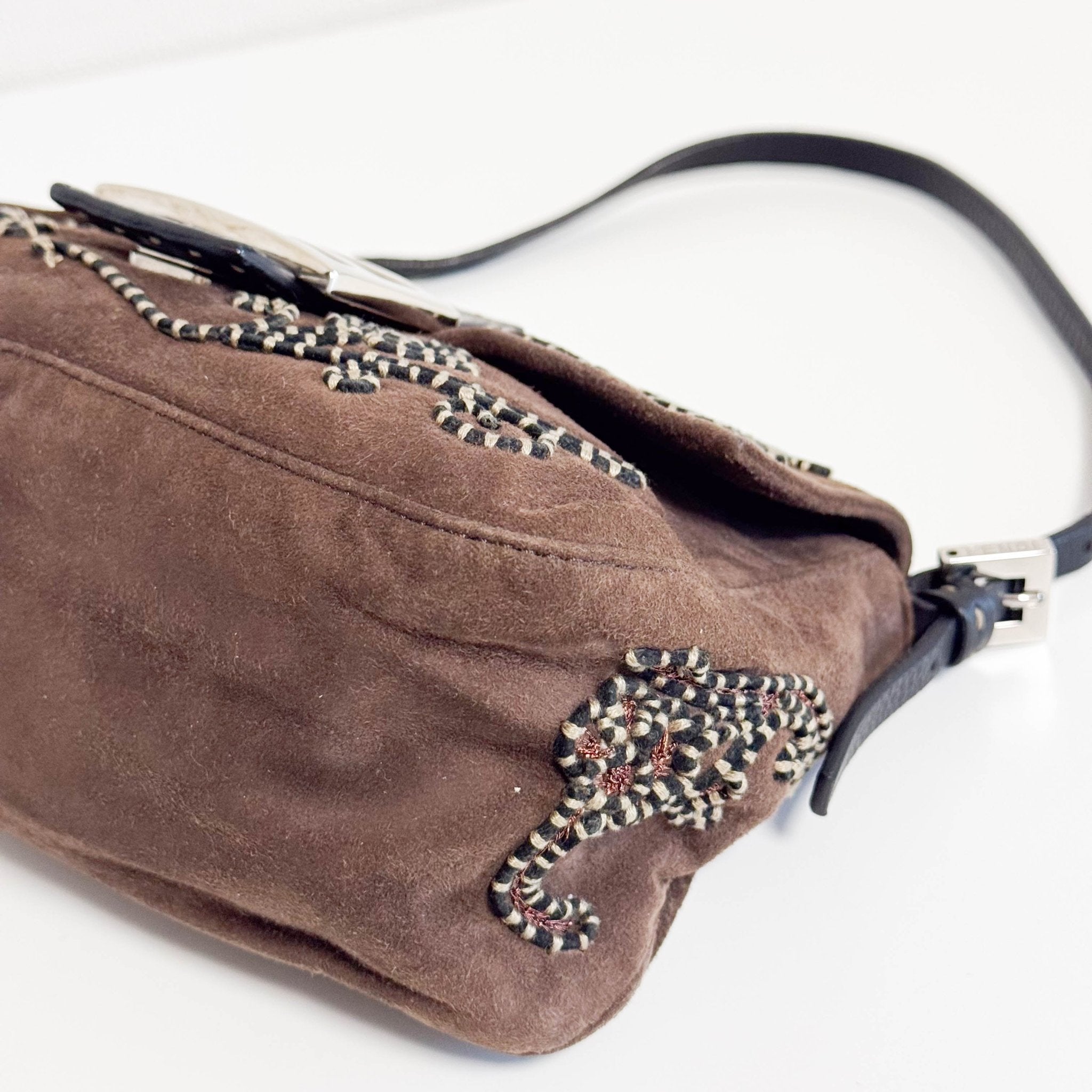 FENDI Mini Mamma Baguette Brown Suede with Embroidery Shoulder Bag, in , Sold by HIVE PRELOVED - Handle Bags, ,