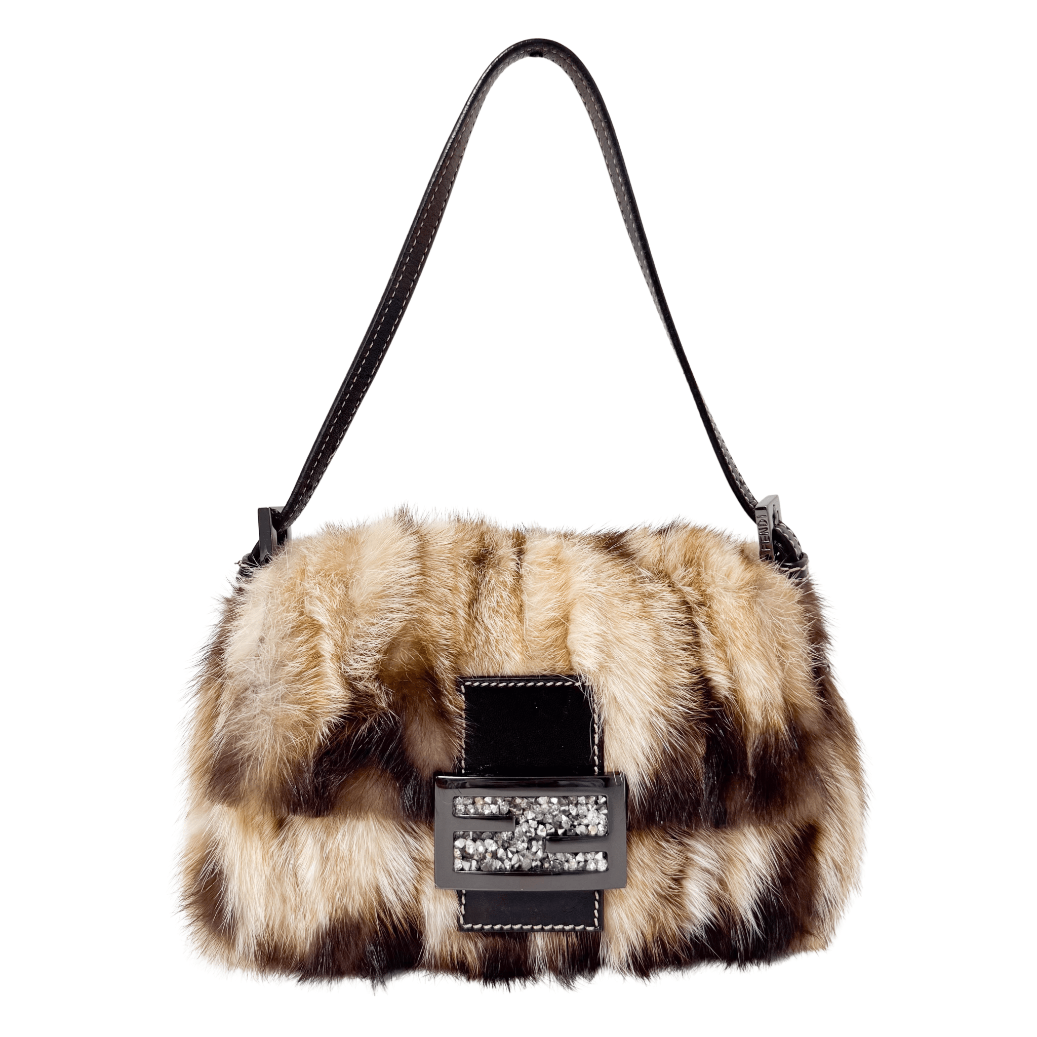 FENDI Mini Mamma Baguette Fur Shoulder Bag Rhinestone Hardware, in , Sold by HIVE PRELOVED - Handle Bags, ,