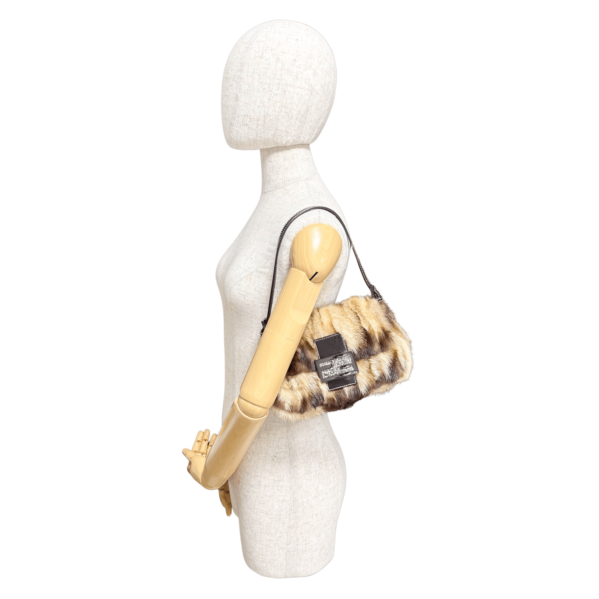 FENDI Mini Mamma Baguette Fur Shoulder Bag Rhinestone Hardware, in , Sold by HIVE PRELOVED - Handle Bags, ,