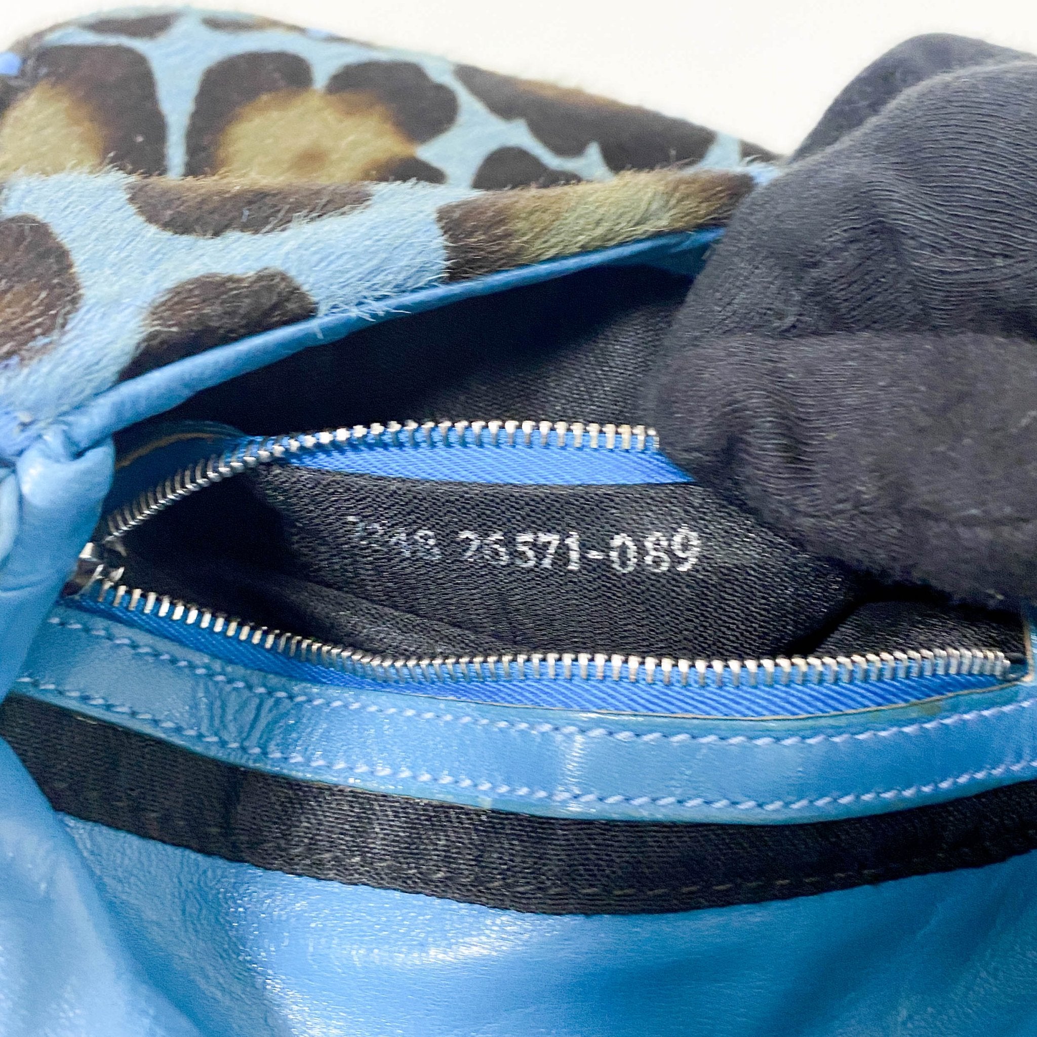 FENDI Mini Square Mamma Baguette Leopard Print Pony Hair Rhinestone Shoulder Bag Blue in Sold by HIVE PRELOVED - Shoulder Bag