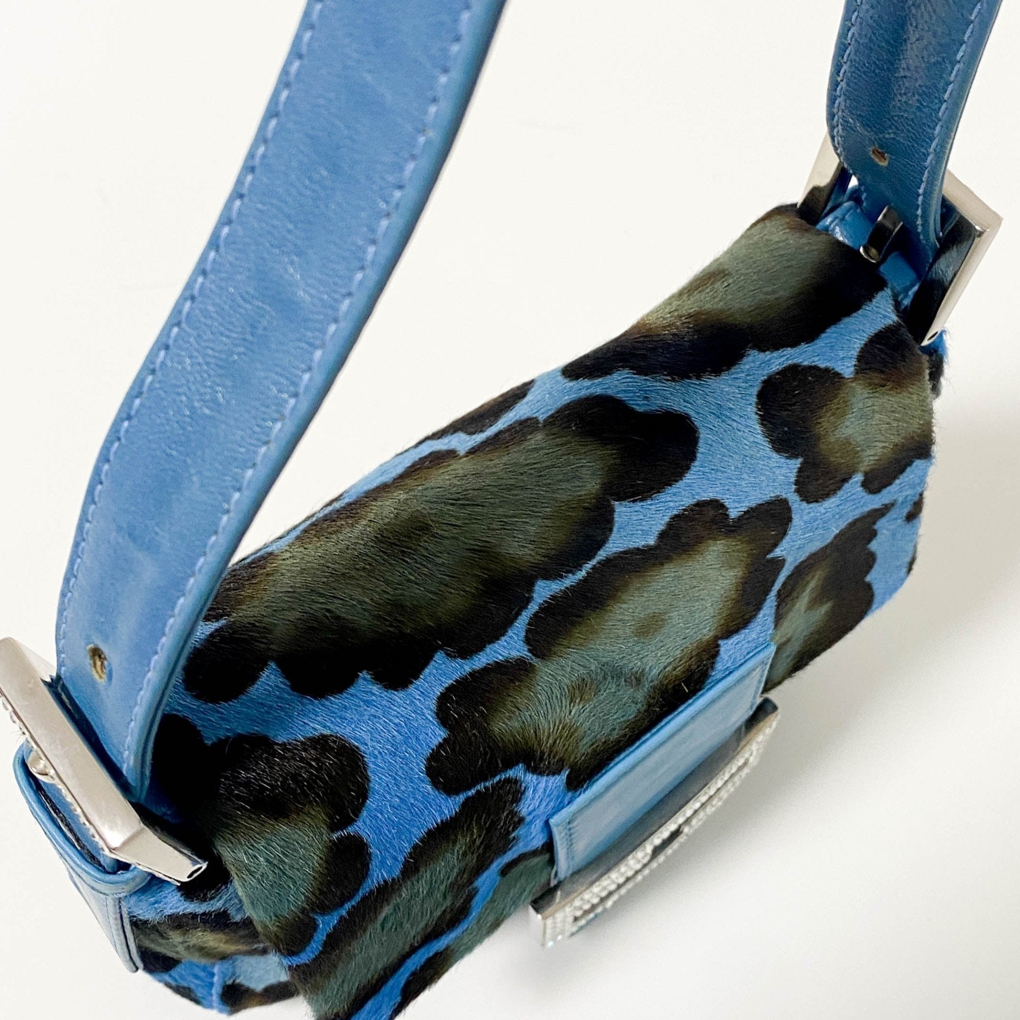 FENDI Mini Square Mamma Baguette Leopard Print Pony Hair Rhinestone Shoulder Bag Blue in Sold by HIVE PRELOVED - Shoulder Bag