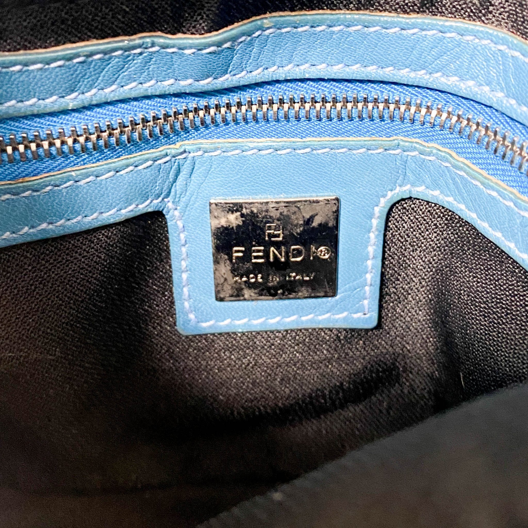 FENDI Mini Square Mamma Baguette Leopard Print Pony Hair Rhinestone Shoulder Bag Blue in Sold by HIVE PRELOVED - Shoulder Bag