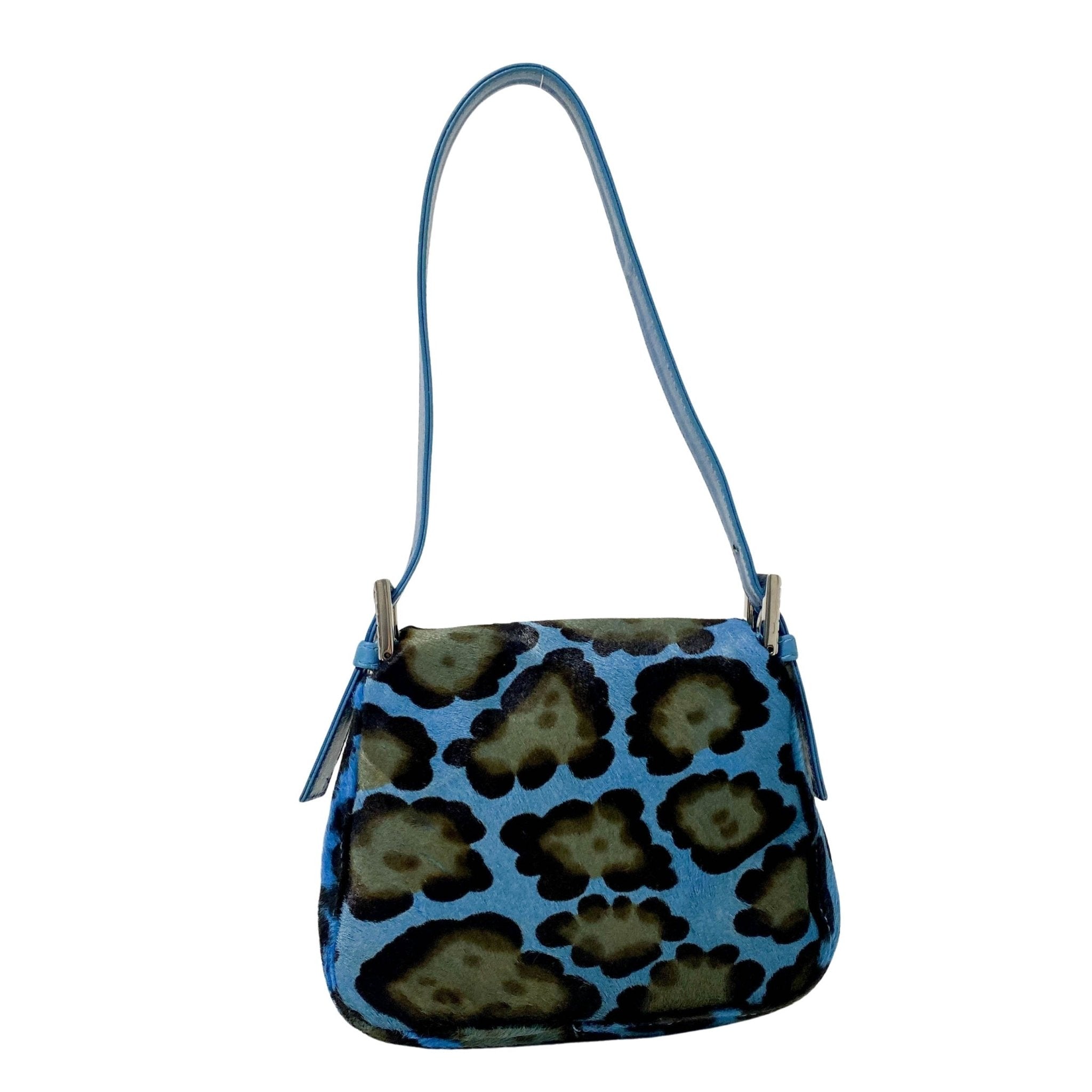FENDI Mini Square Mamma Baguette Leopard Print Pony Hair Rhinestone Shoulder Bag Blue in Sold by HIVE PRELOVED - Shoulder Bag