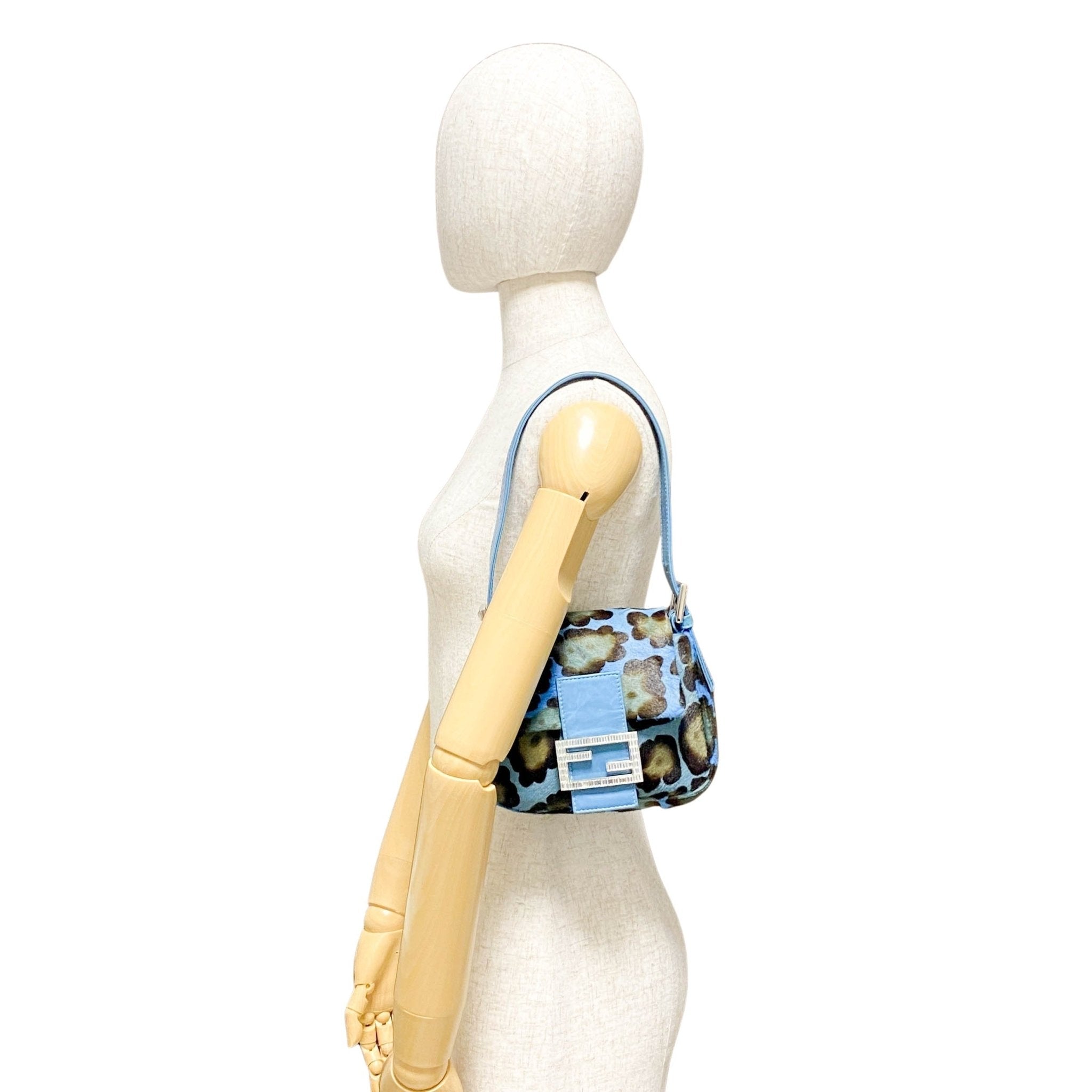 FENDI Mini Square Mamma Baguette Leopard Print Pony Hair Rhinestone Shoulder Bag Blue in Sold by HIVE PRELOVED - Shoulder Bag