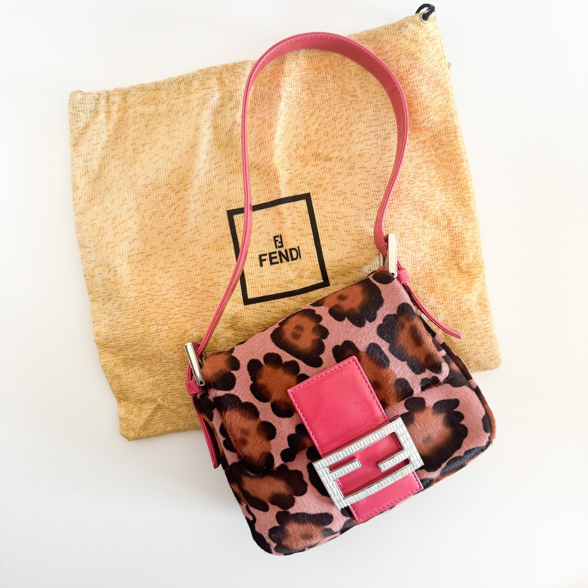 FENDI Mini Square Mamma Baguette Leopard Print Pony Hair Rhinestone Shoulder Bag, in , Sold by HIVE PRELOVED - Shoulder Bags