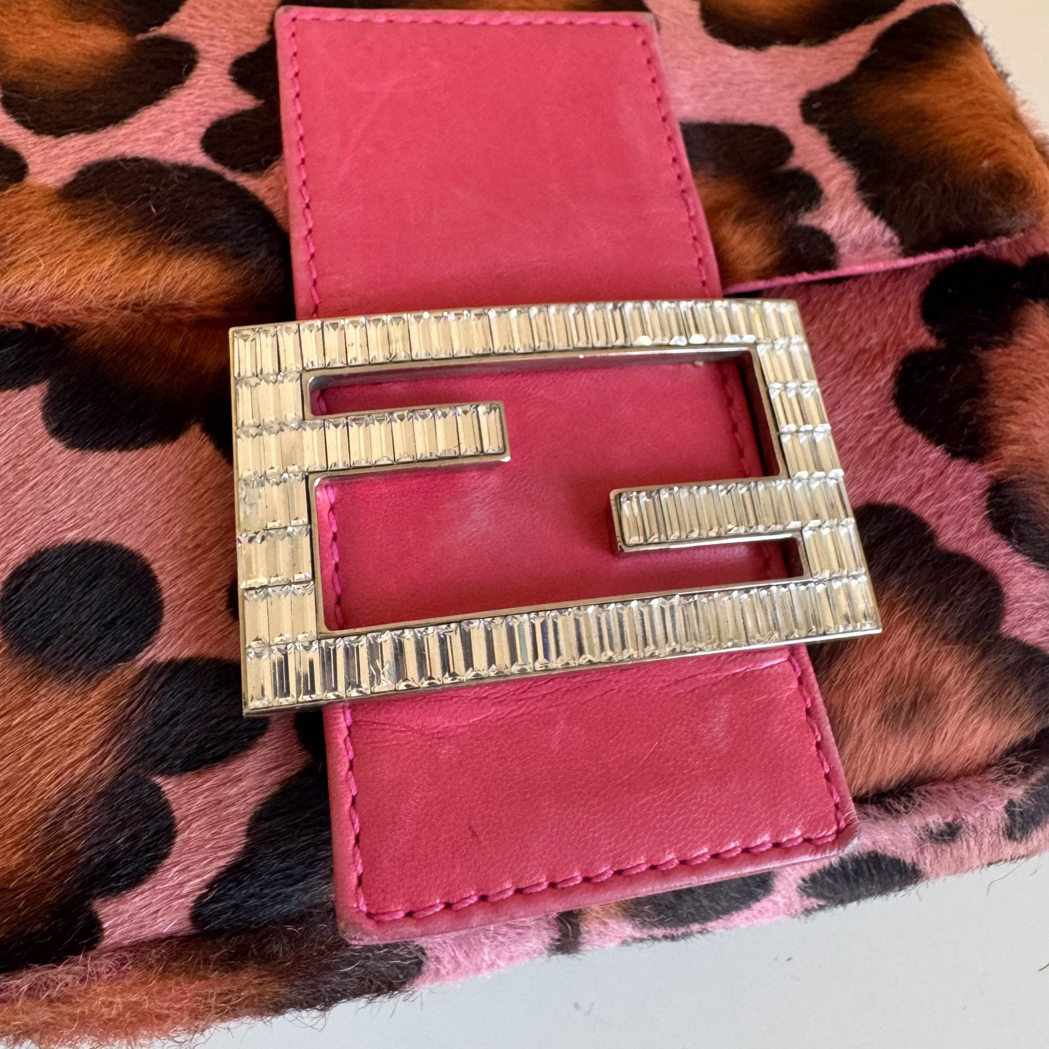 FENDI Mini Square Mamma Baguette Leopard Print Pony Hair Rhinestone Shoulder Bag, in , Sold by HIVE PRELOVED - Shoulder Bags
