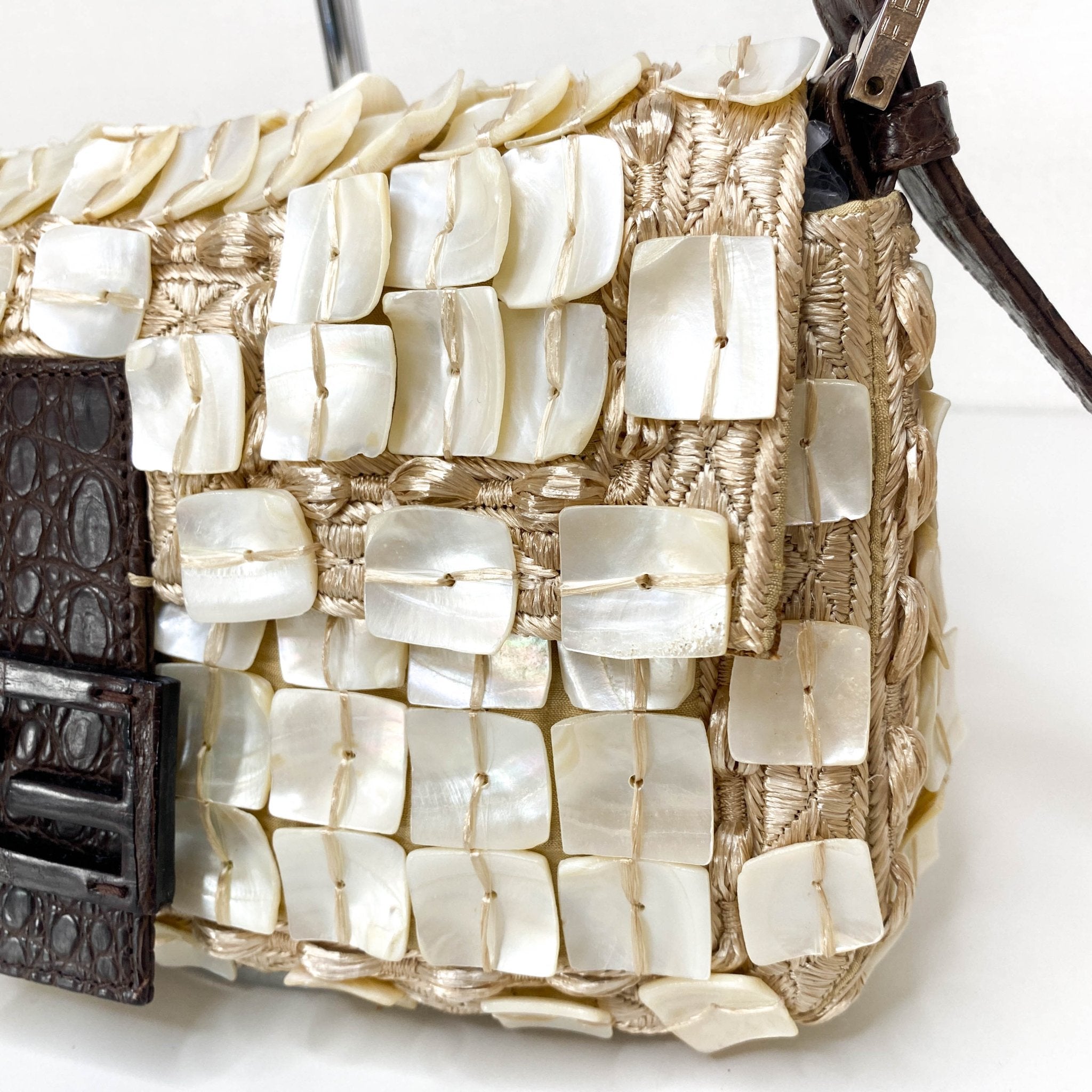 FENDI Mother of Pearl Embellished Satin×Leather Baugette, in , Sold by HIVE PRELOVED - Shoulder Bags, ,