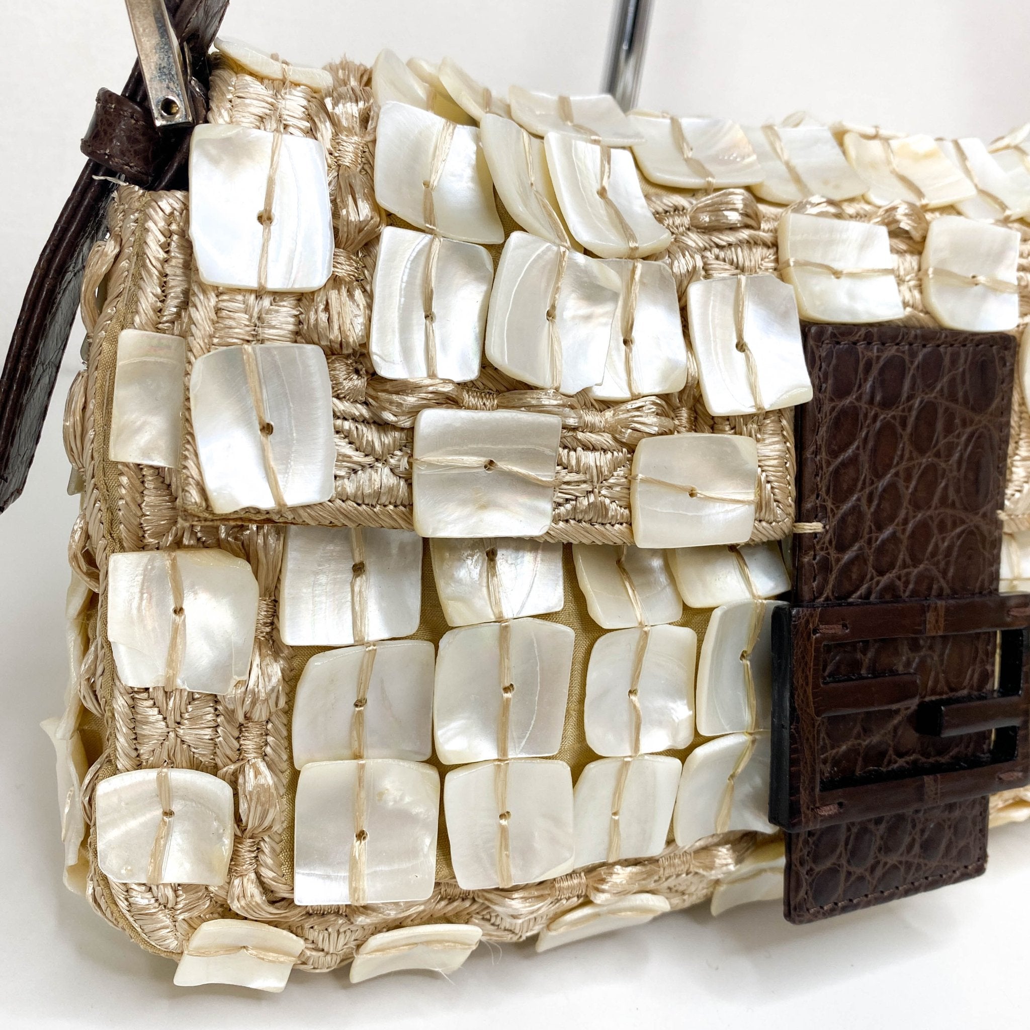 FENDI Mother of Pearl Embellished Satin×Leather Baugette, in , Sold by HIVE PRELOVED - Shoulder Bags, ,
