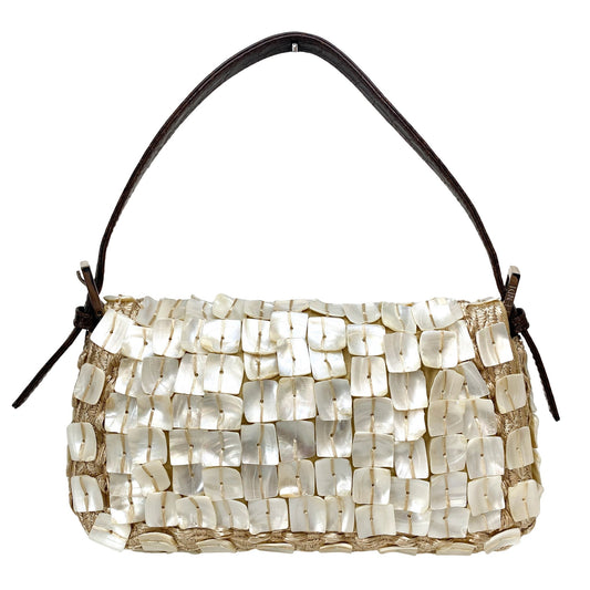 FENDI Mother of Pearl Embellished Satin×Leather Baugette, in , Sold by HIVE PRELOVED - Shoulder Bags, ,