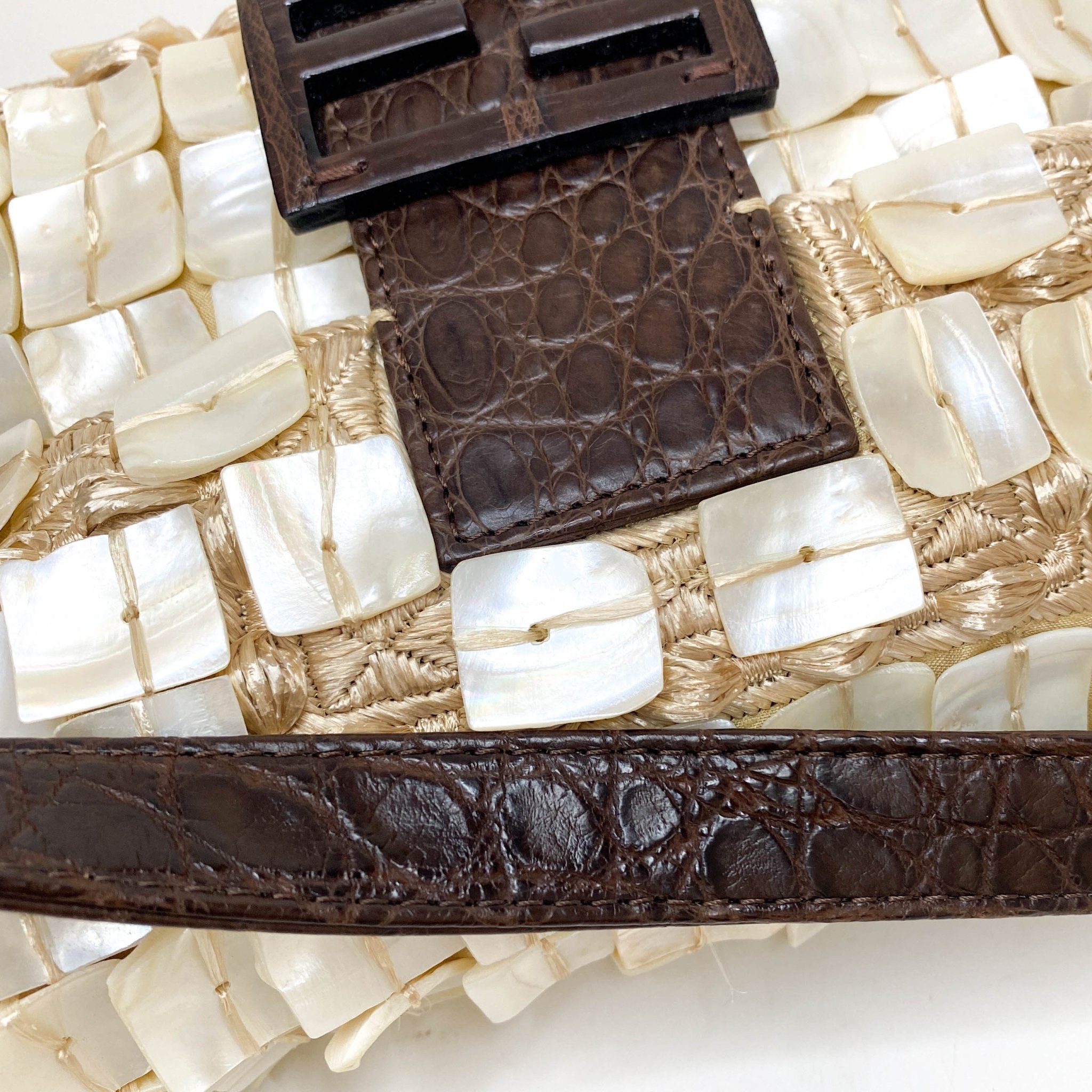 FENDI Mother of Pearl Embellished Satin×Leather Baugette, in , Sold by HIVE PRELOVED - Shoulder Bags, ,