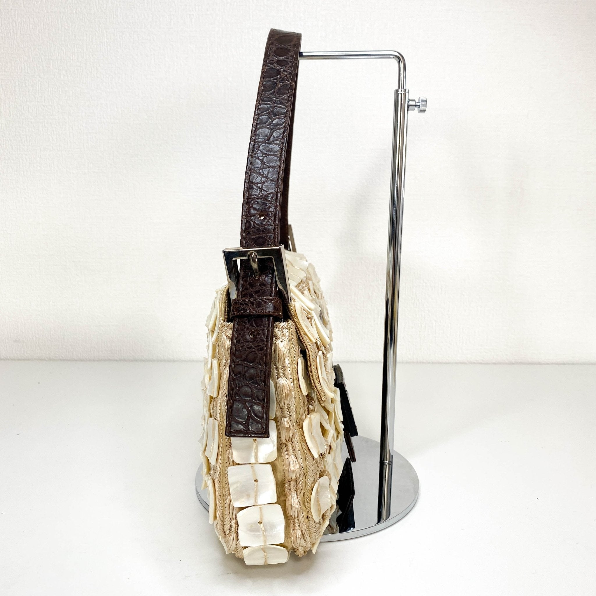 FENDI Mother of Pearl Embellished Satin×Leather Baugette, in , Sold by HIVE PRELOVED - Shoulder Bags, ,