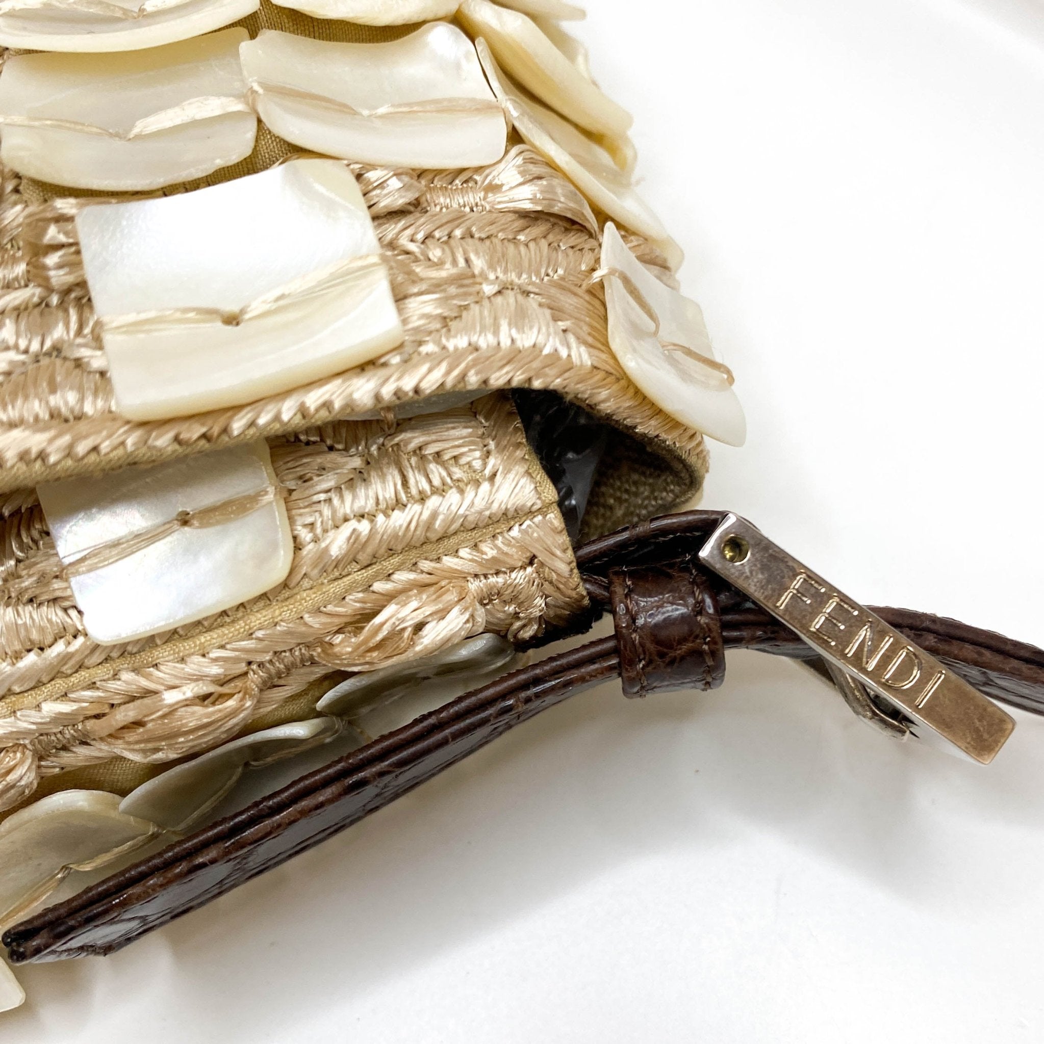 FENDI Mother of Pearl Embellished Satin×Leather Baugette, in , Sold by HIVE PRELOVED - Shoulder Bags, ,