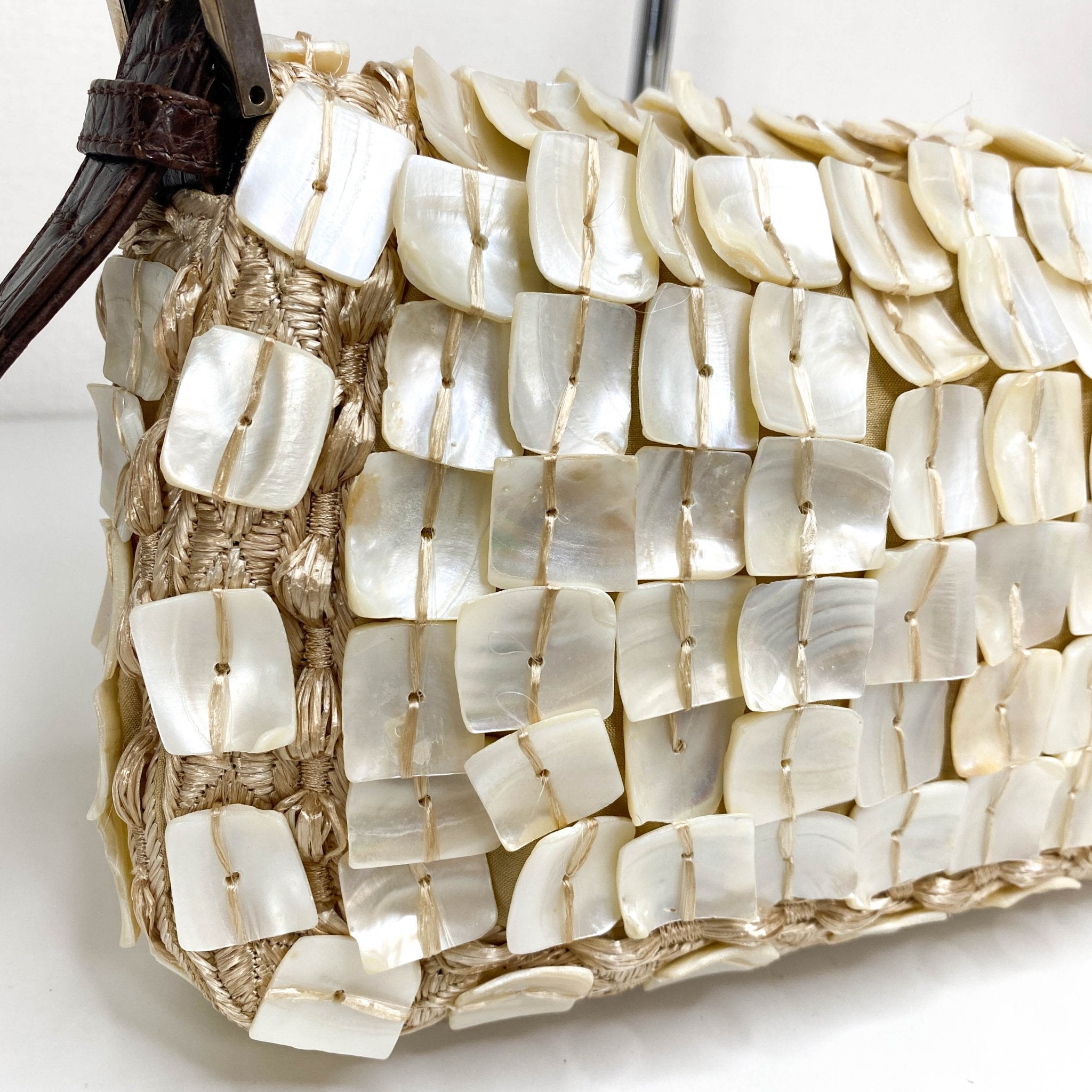 FENDI Mother of Pearl Embellished Satin×Leather Baugette, in , Sold by HIVE PRELOVED - Shoulder Bags, ,