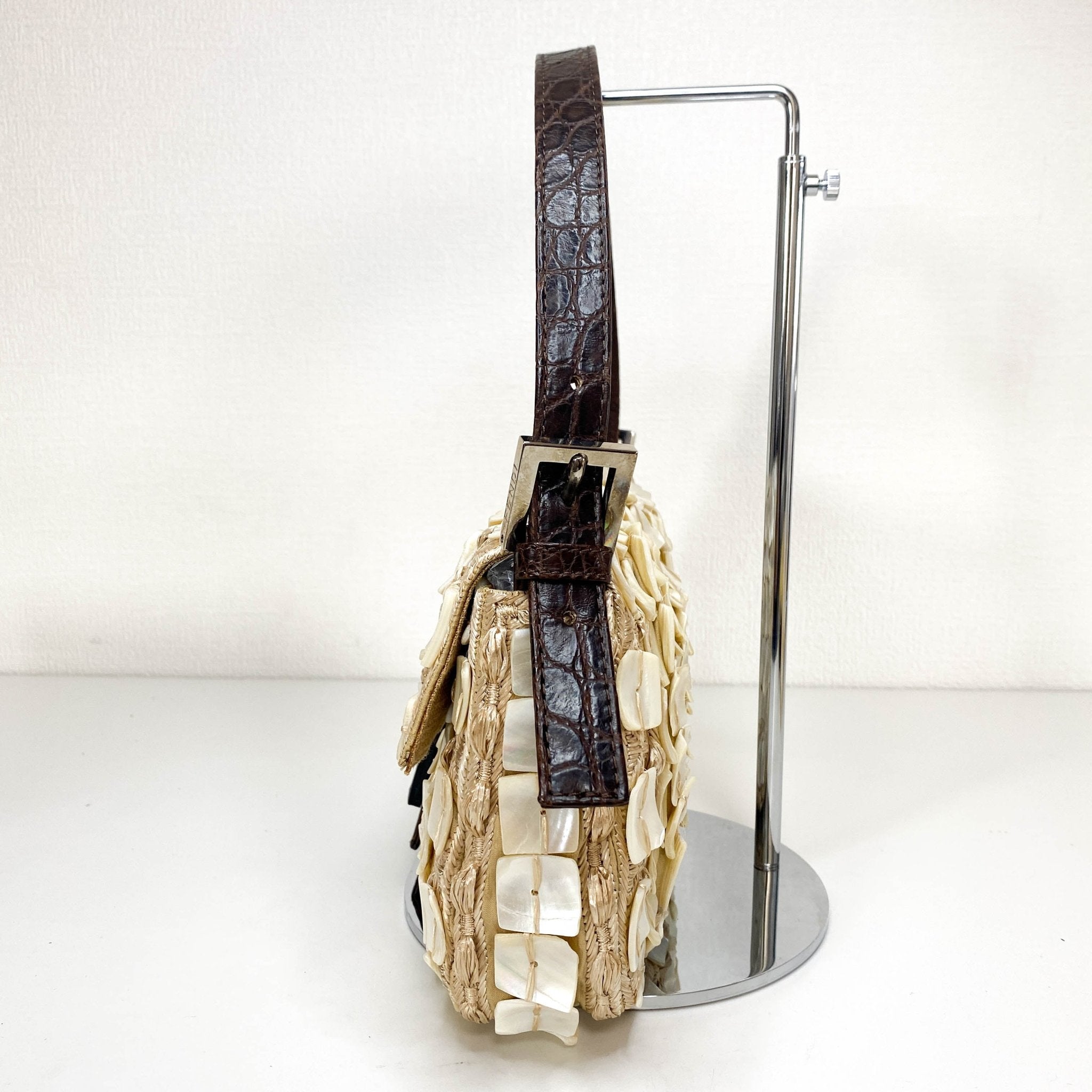 FENDI Mother of Pearl Embellished Satin×Leather Baugette, in , Sold by HIVE PRELOVED - Shoulder Bags, ,