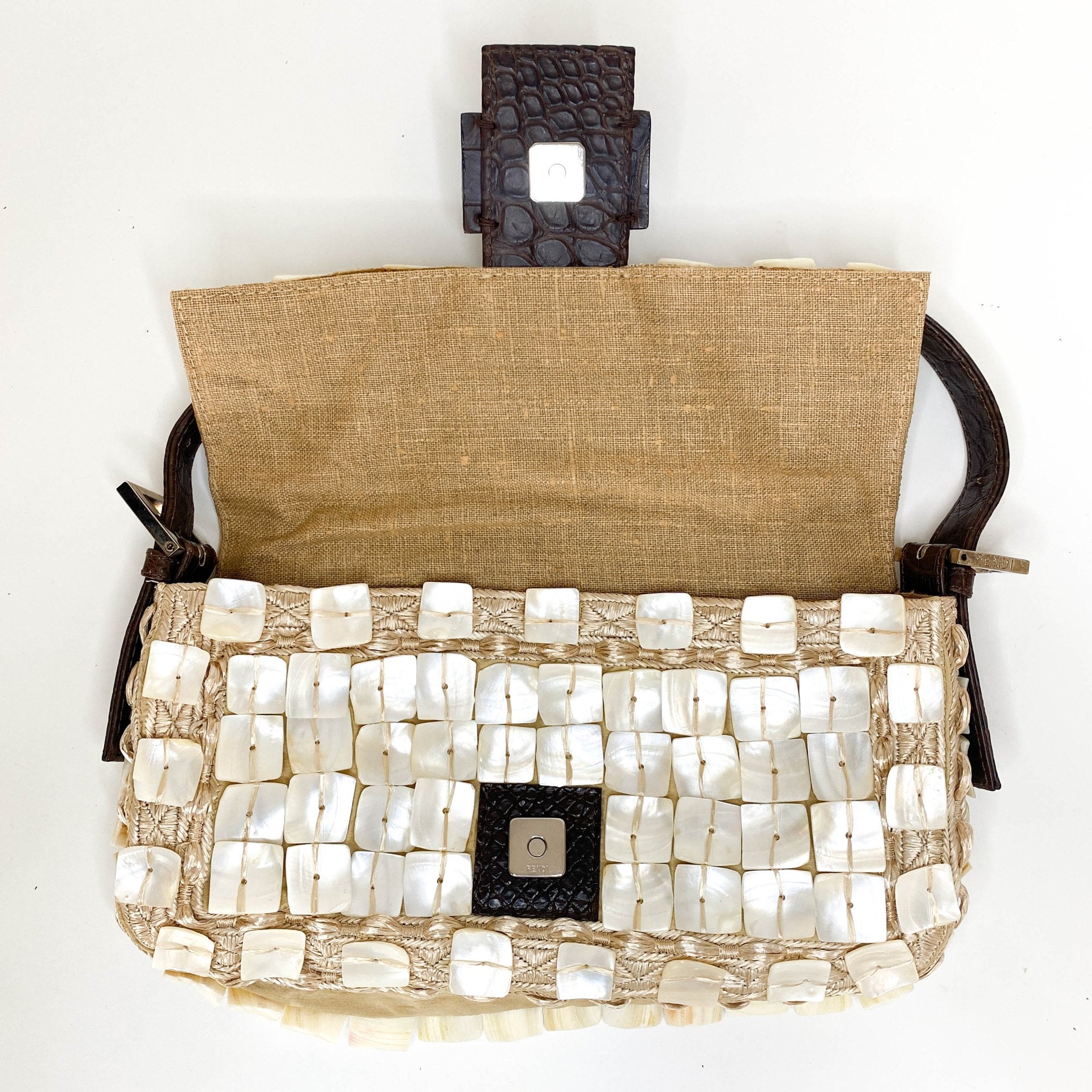 FENDI Mother of Pearl Embellished Satin×Leather Baugette, in , Sold by HIVE PRELOVED - Shoulder Bags, ,