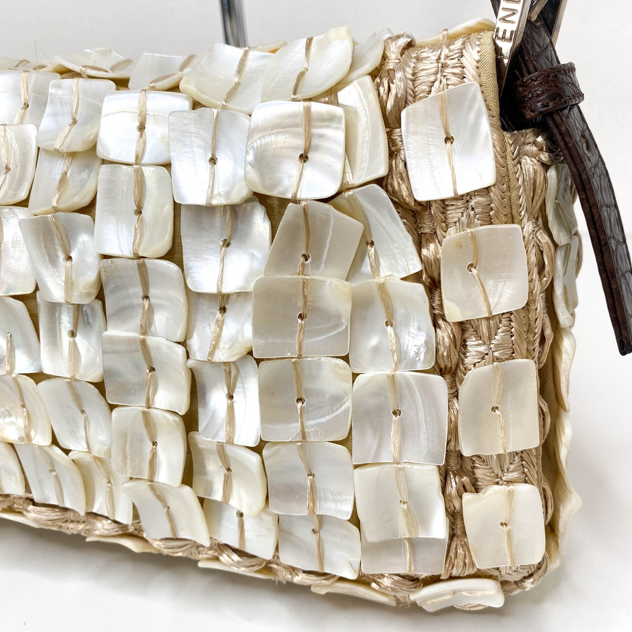 FENDI Mother of Pearl Embellished Satin×Leather Baugette, in , Sold by HIVE PRELOVED - Shoulder Bags, ,