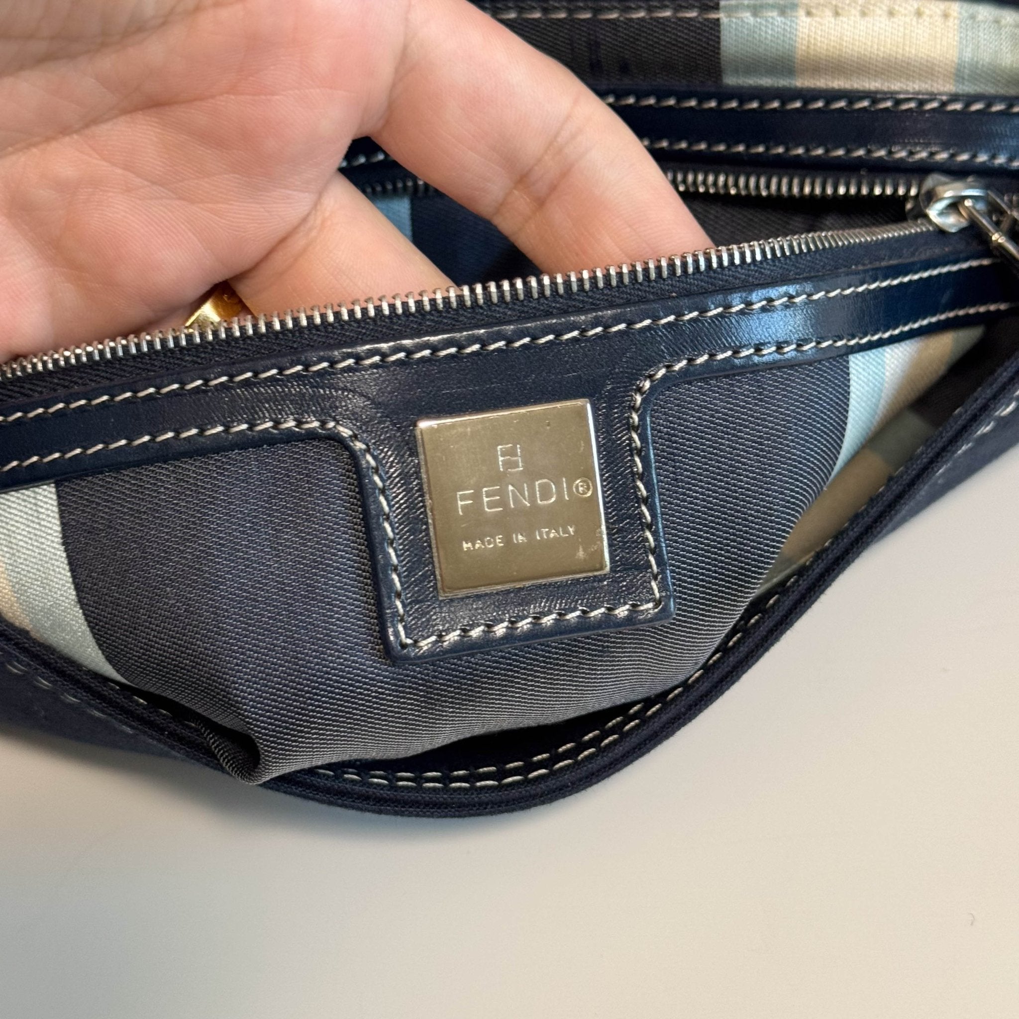 FENDI Navy Denim Canvas Baguette Shoulder Bag, in , Sold by HIVE PRELOVED - Shoulder Bags, ,
