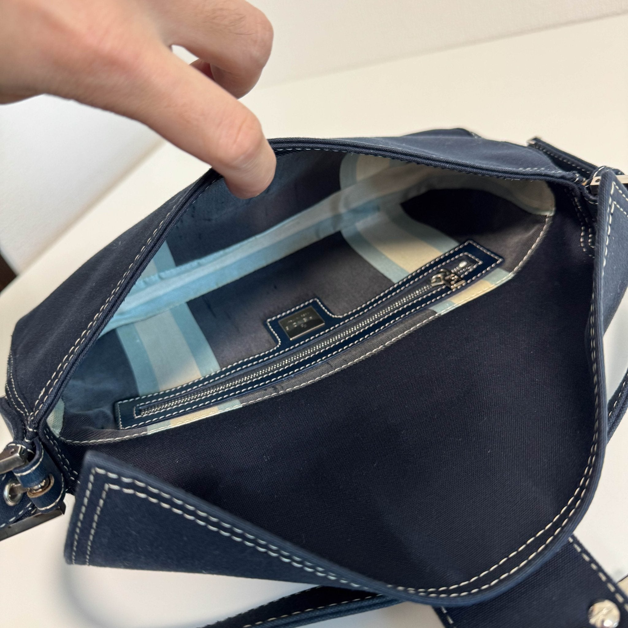 FENDI Navy Denim Canvas Baguette Shoulder Bag, in , Sold by HIVE PRELOVED - Shoulder Bags, ,