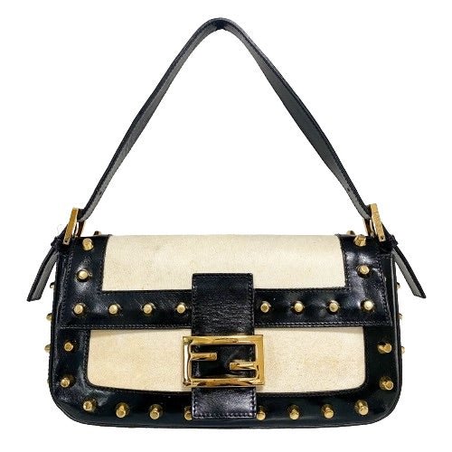 FENDI Parchment Calfskin Studded Baguette Shoulder Bag Black, in , Sold by HIVE PRELOVED - Shoulder Bags, ,
