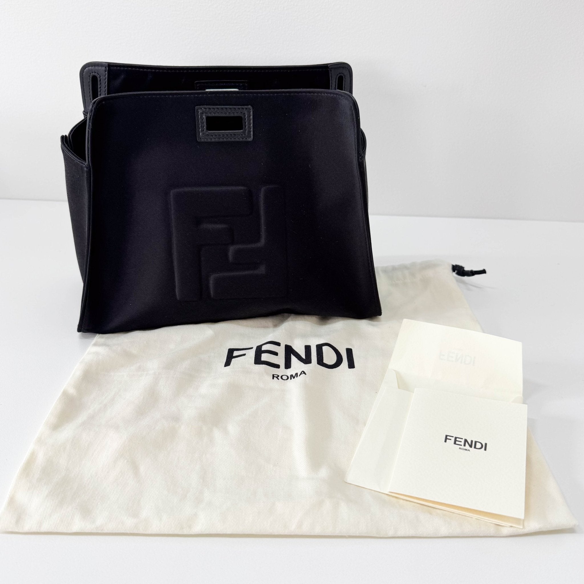FENDI Peek - a - Boo Defender Black Satin Bag, in , Sold by HIVE PRELOVED - Clutch bags, Pouches,
