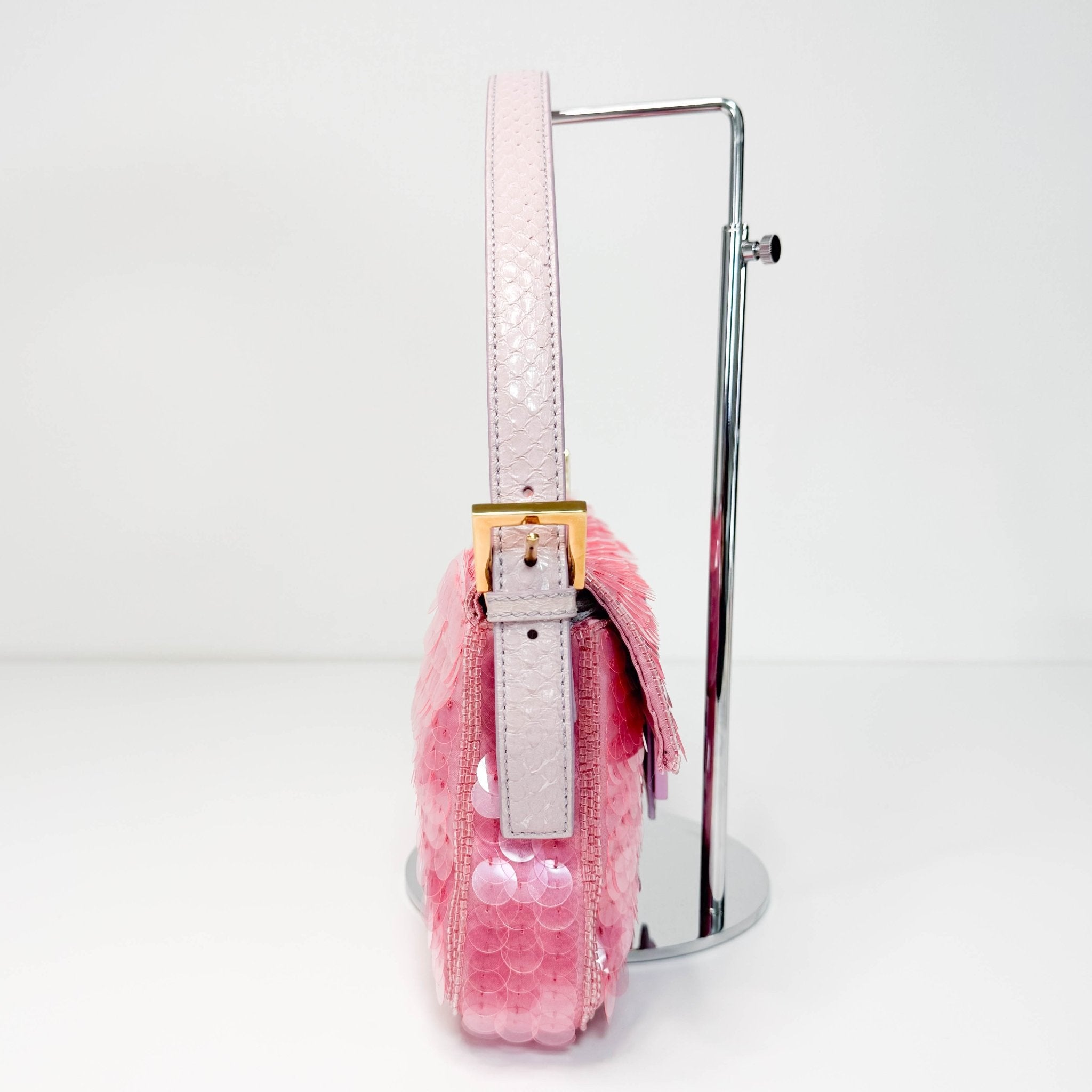 FENDI Rare Baguette 1997 Pink Sequin Embellished Satin Shoulder