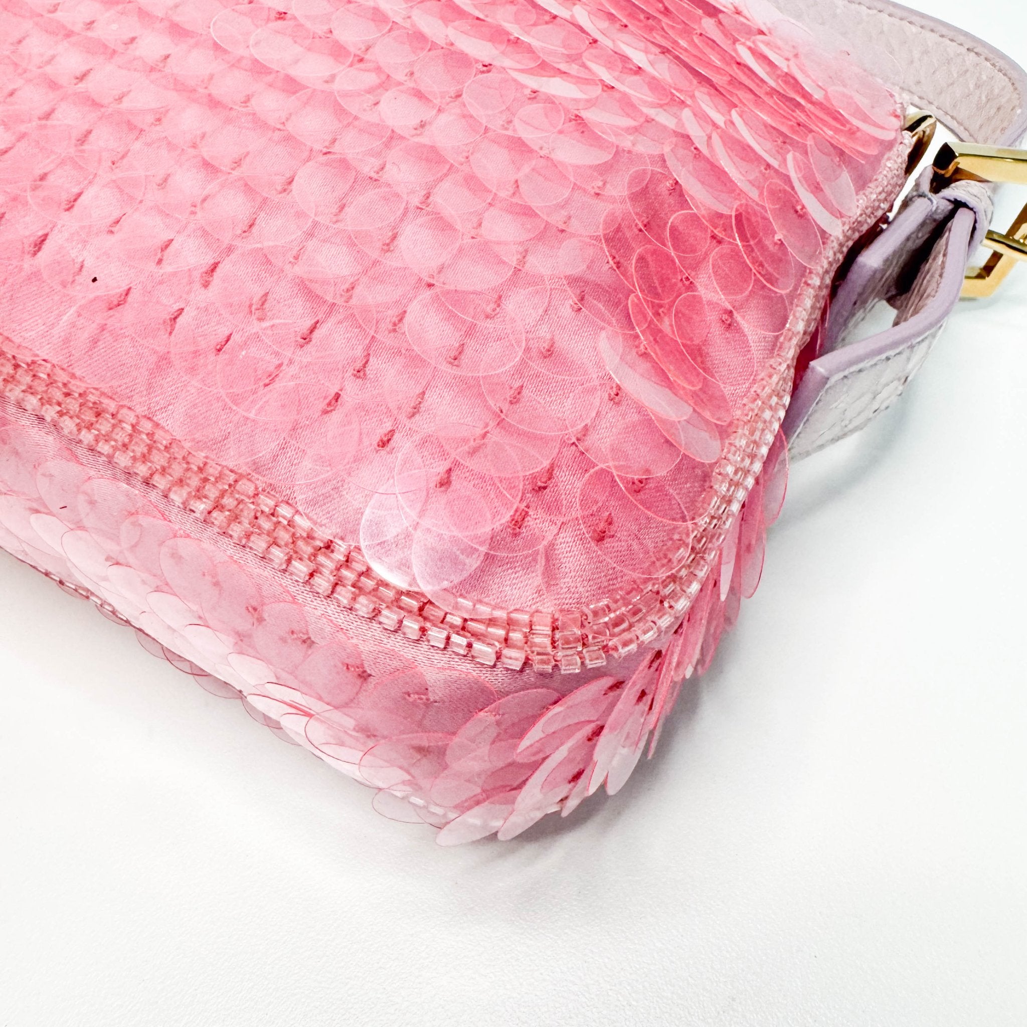 FENDI Rare Baguette 1997 Pink Sequin Embellished Satin Shoulder