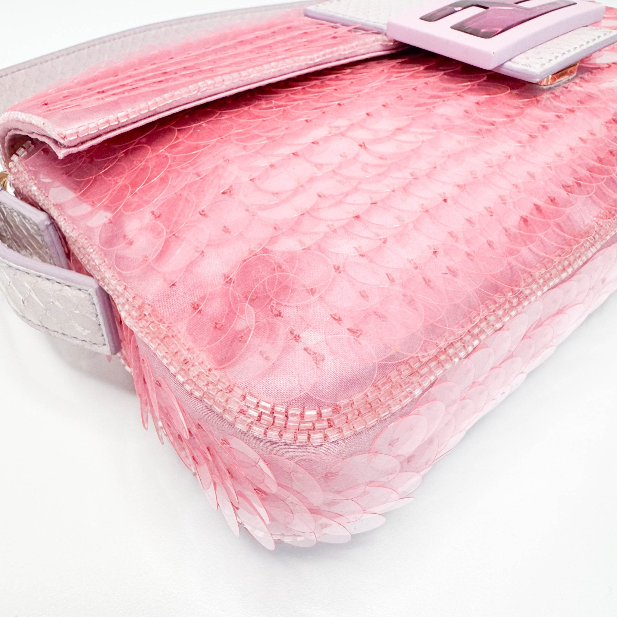 FENDI Rare Baguette 1997 Pink Sequin Embellished Satin Shoulder