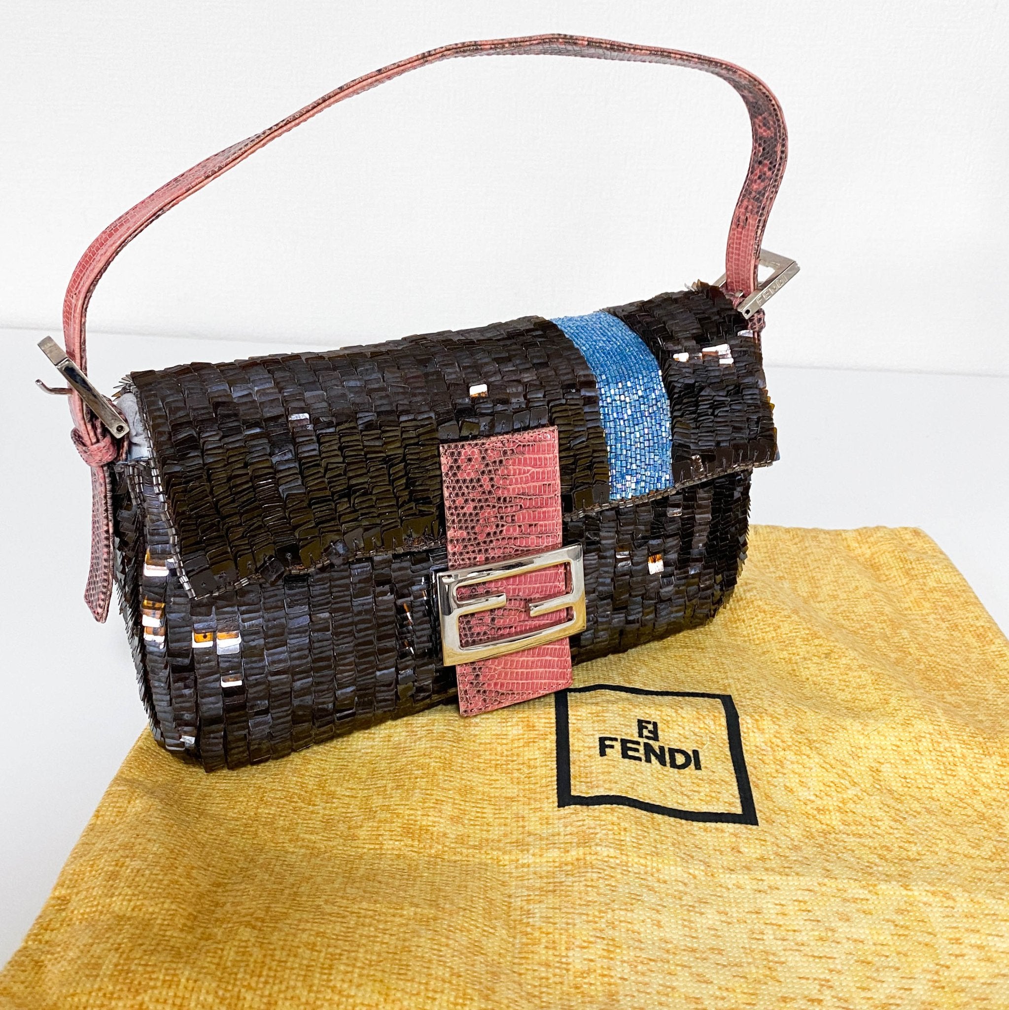FENDI Rare Baguette Brown Pink Sequin / Beads Shoulder Bag, in , Sold by HIVE PRELOVED - Shoulder Bags, ,