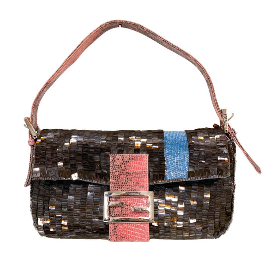 FENDI Rare Baguette Brown Pink Sequin / Beads Shoulder Bag, in , Sold by HIVE PRELOVED - Shoulder Bags, ,