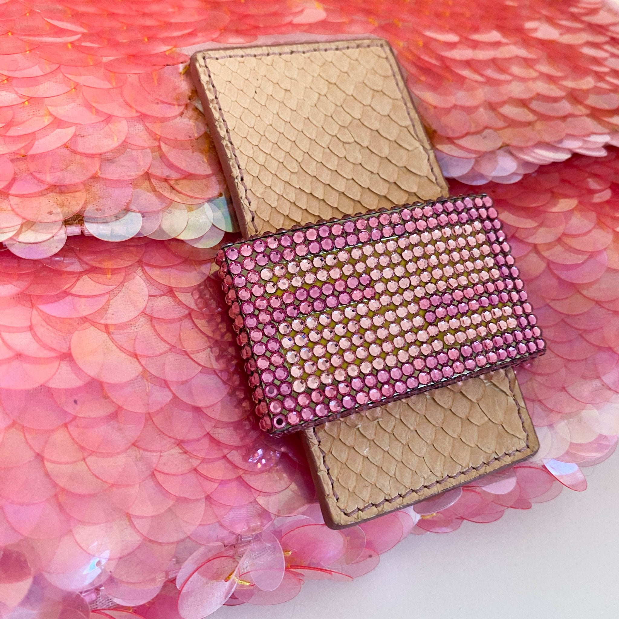 FENDI Rare Baguette Pink Sequin Rhinestone Hardware Shoulder Bag, in , Sold by HIVE PRELOVED - Shoulder Bags, ,